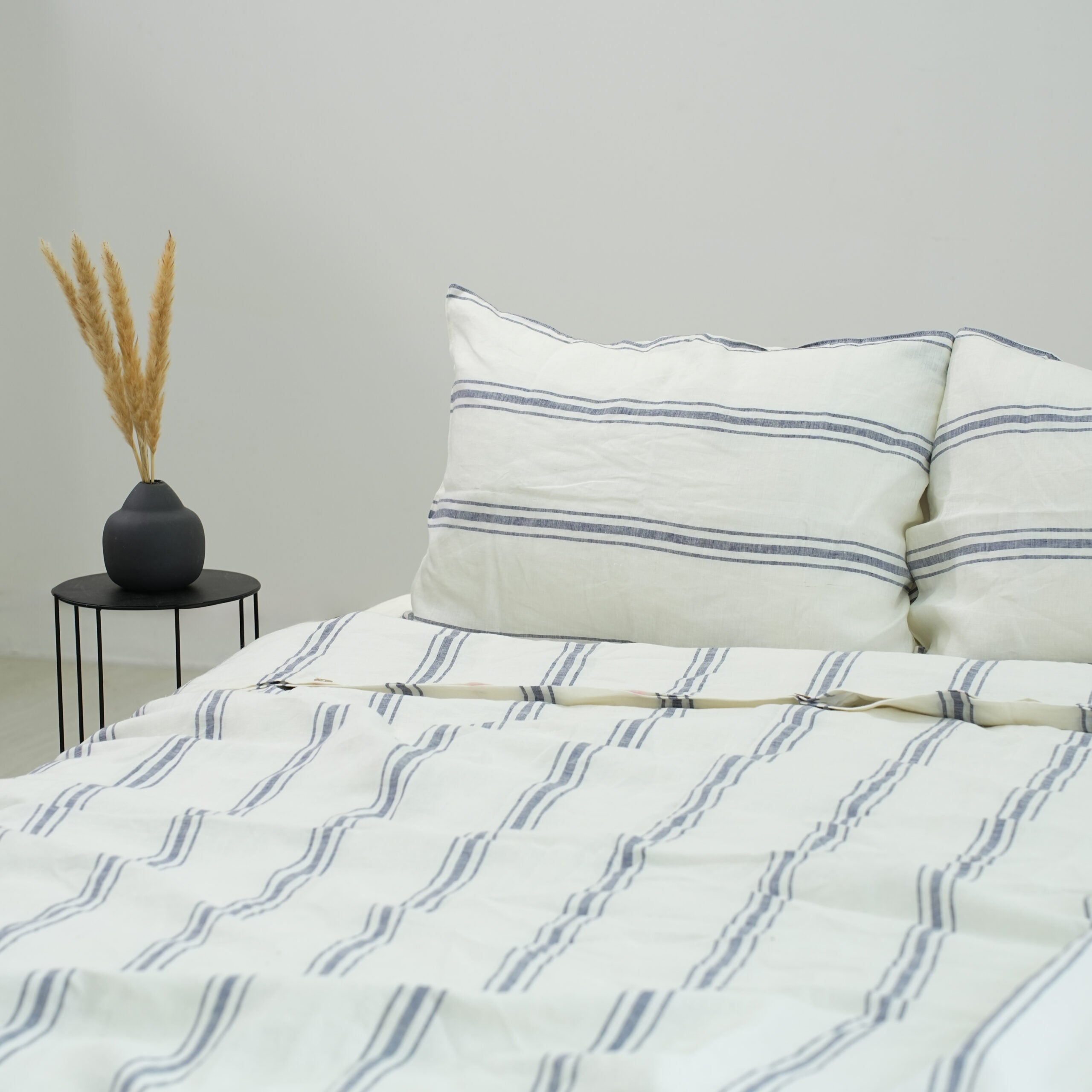 Ivory Navy Striped French Linen Pillowcase | Yarn-Dyed | Handmade