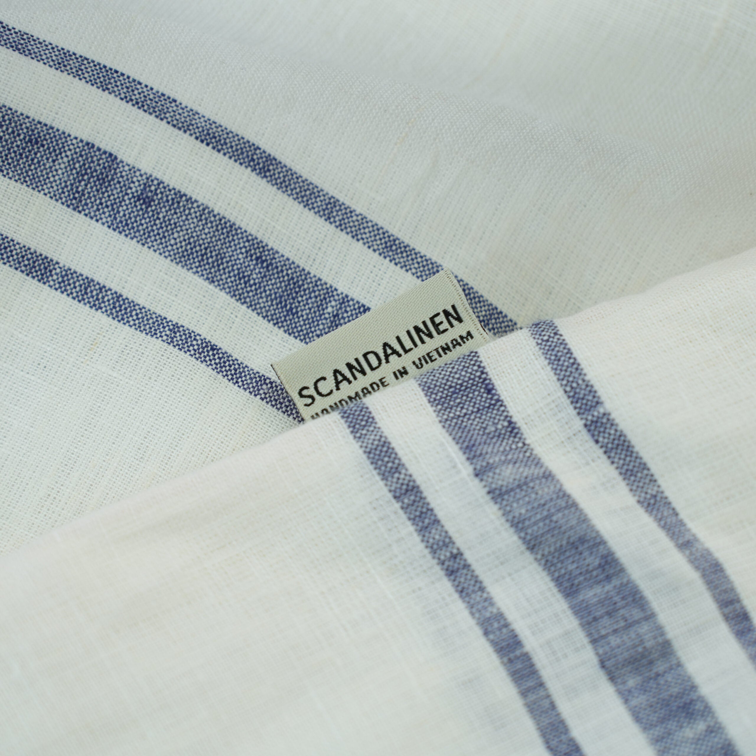 Ivory Navy Striped French Linen Flat Sheet | 100% Linen Flat Sheet