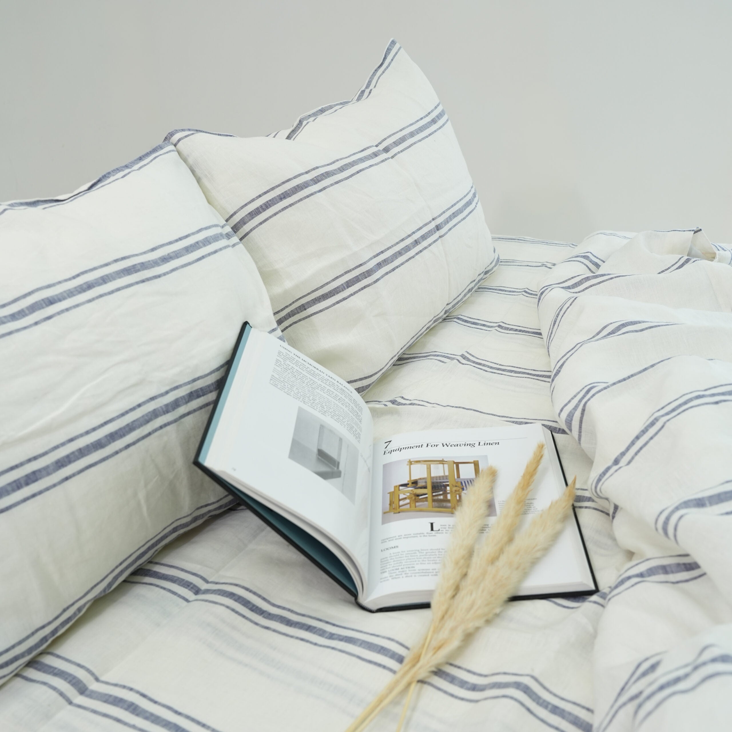 Ivory Navy Striped French Linen Pillowcase | Yarn-Dyed | Handmade