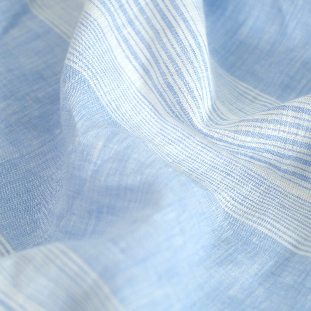 Blue Striped French Linen Duvet Cover+2 Pillowcases Set - Yarn Dyeing 60
