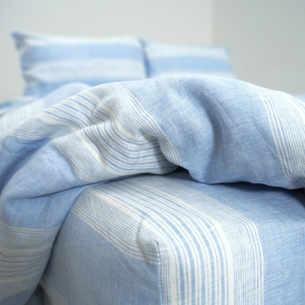 Blue Striped French Linen Pillowcase | Yarn-Dyed | Handmade