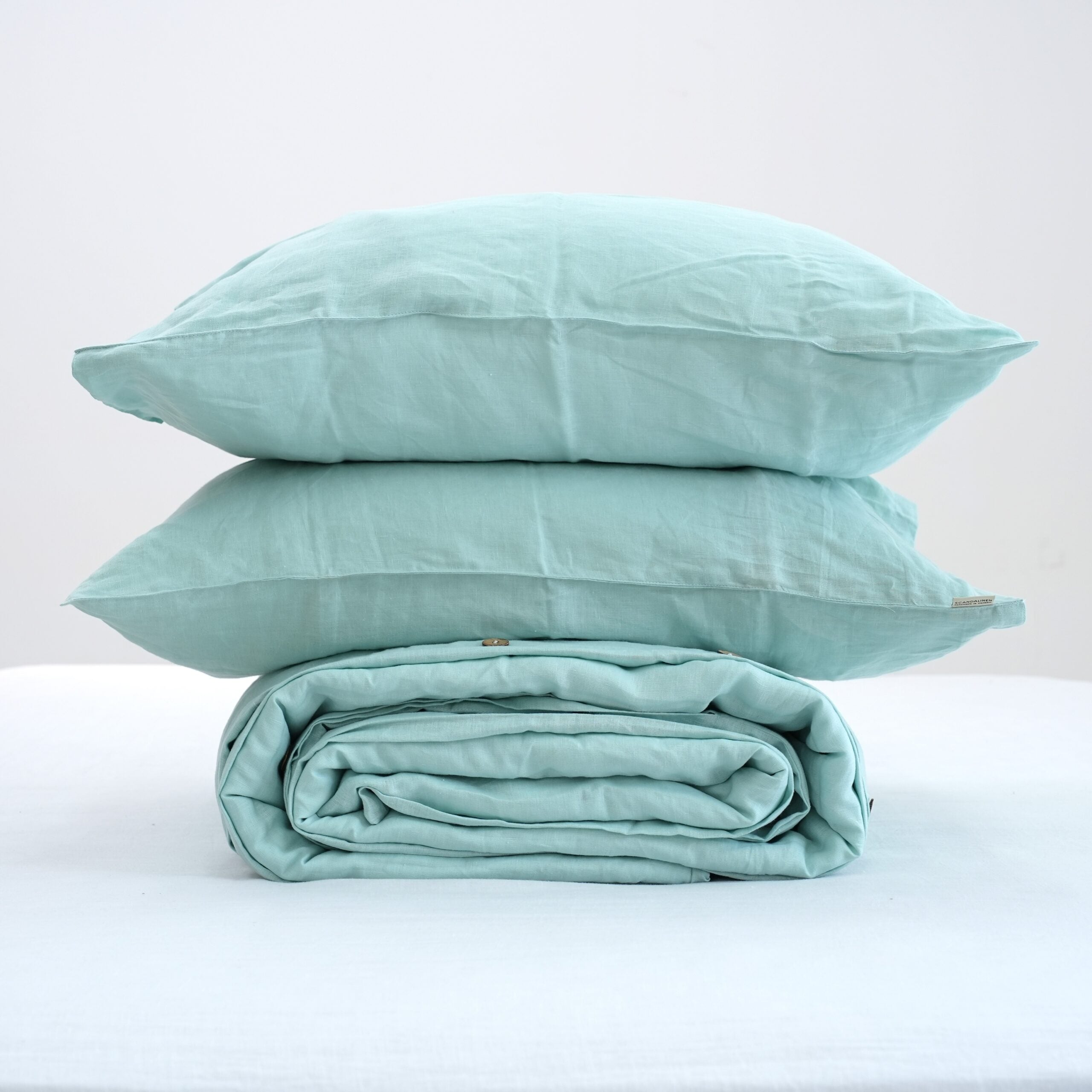 Mint French Linen Duvet Cover+2 Pillowcases Set - Plain Dyeing 32