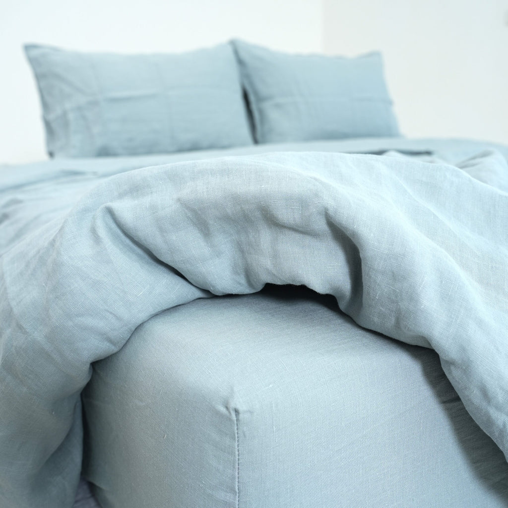 Misty Blue French Linen Flat Sheet | 100% Linen Flat Sheet