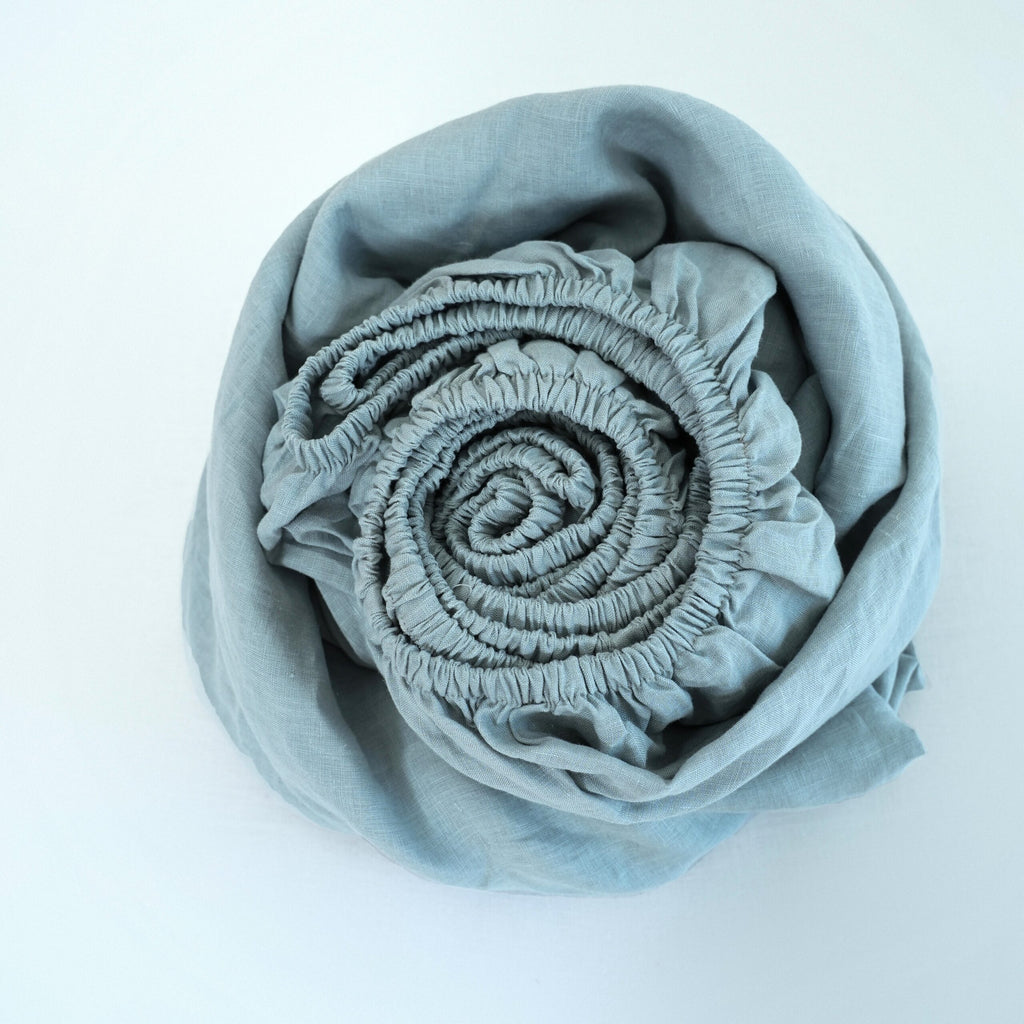 Misty Blue French Linen Flat Sheet | 100% Linen Flat Sheet