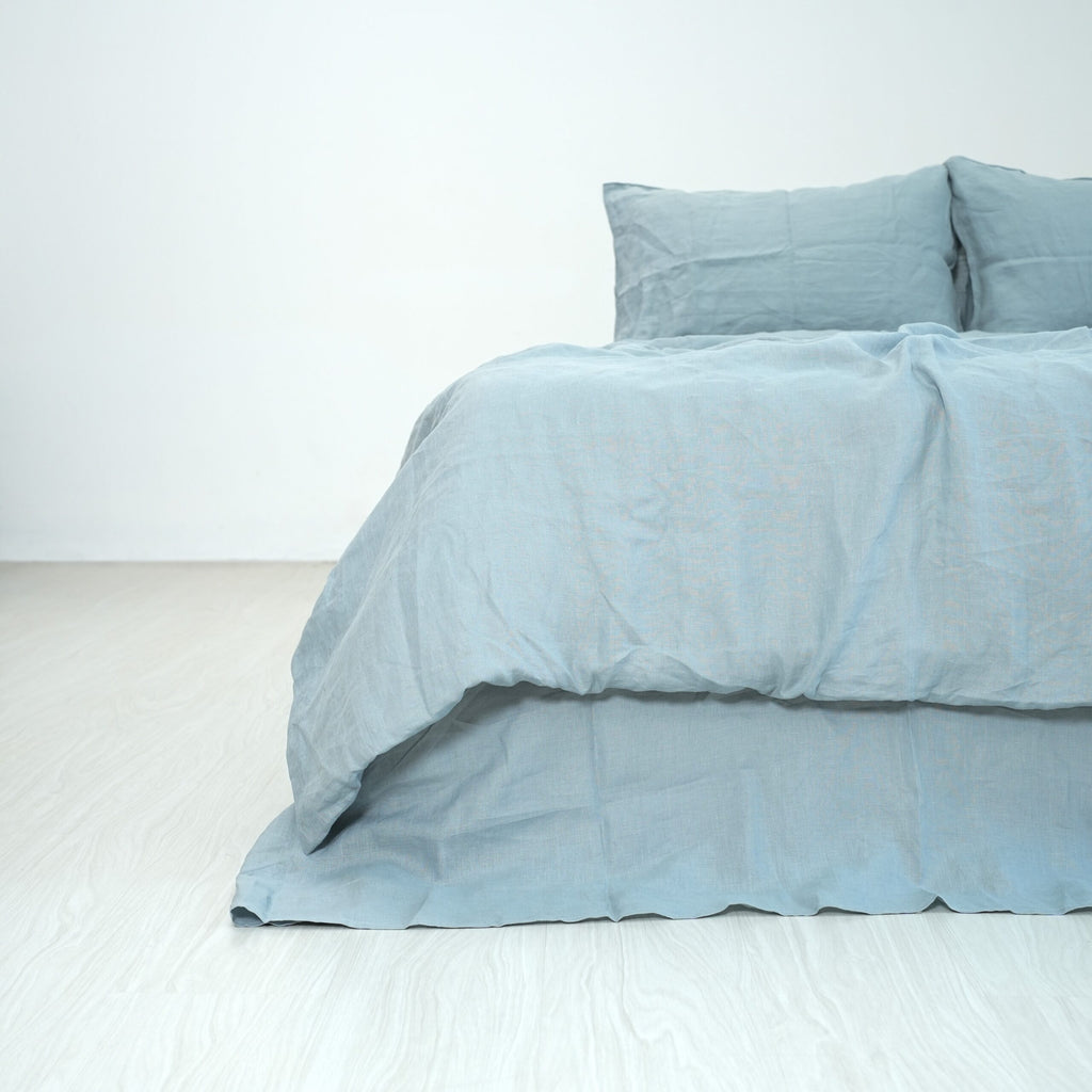 Misty Blue French Linen Flat Sheet | 100% Linen Flat Sheet