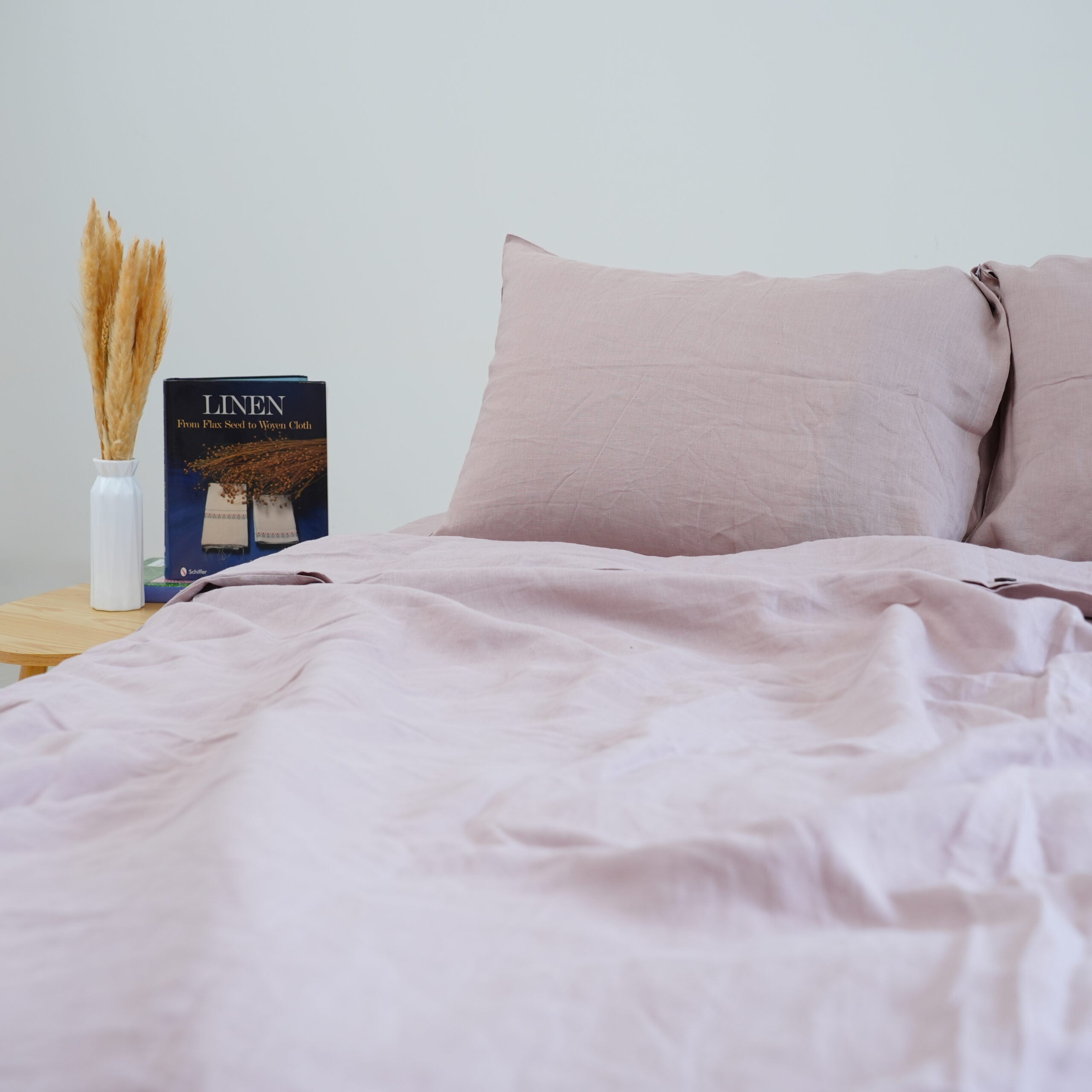 Light Brown French Linen Duvet Cover+2 Pillowcases Set - Plain Dyeing 17