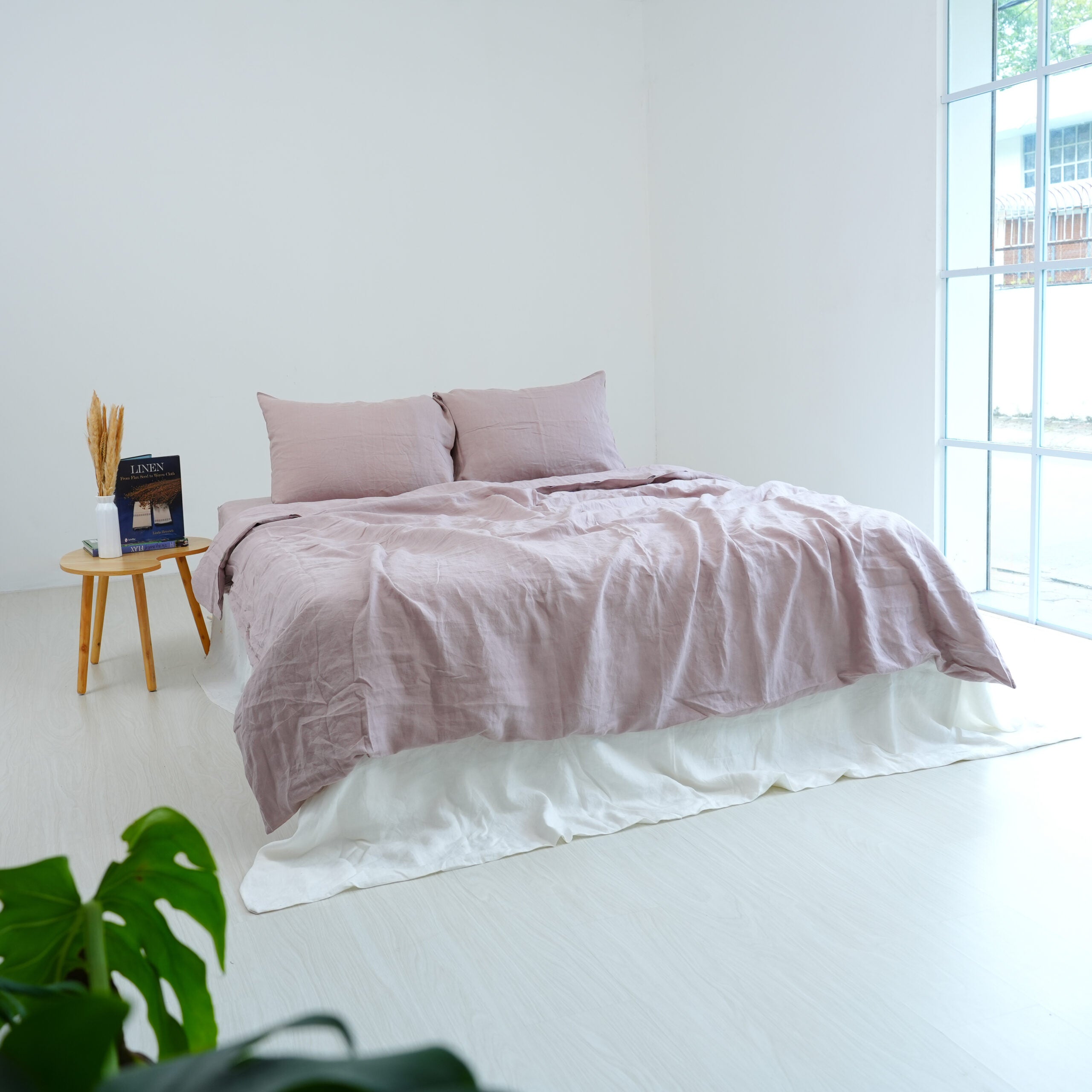 Light Brown French Linen Duvet Cover+2 Pillowcases Set - Plain Dyeing 17