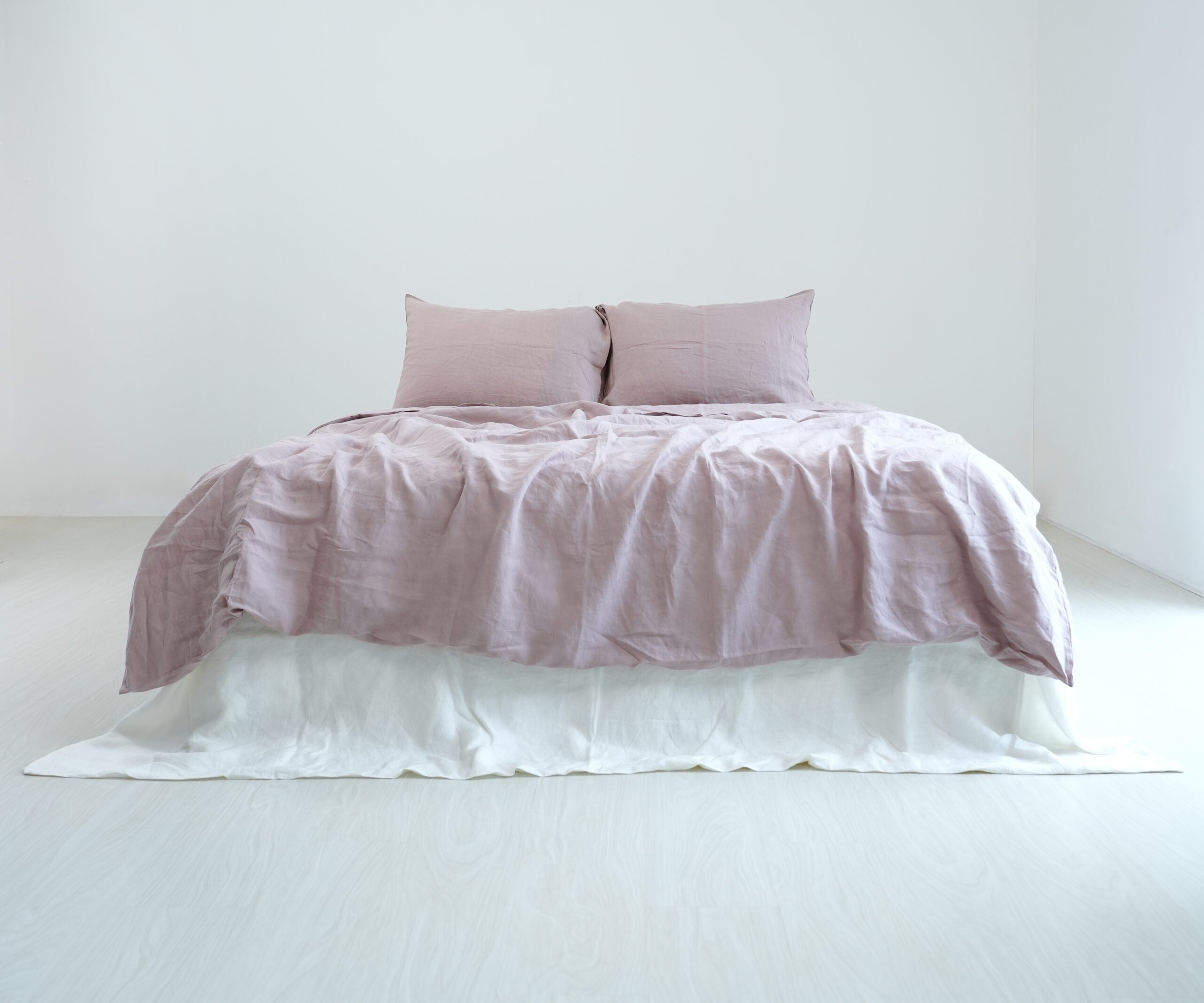 Light Brown French Linen Duvet Cover+2 Pillowcases Set - Plain Dyeing 17