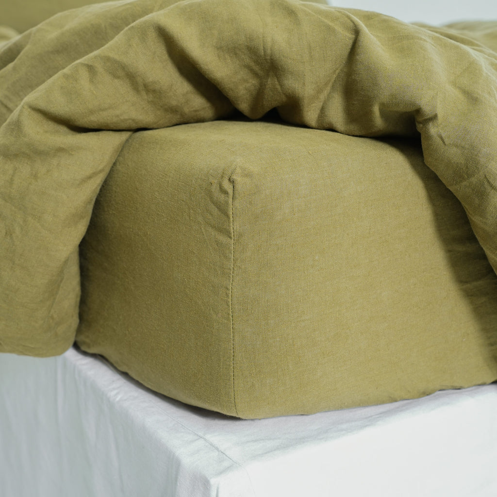 Moss Green French Linen Flat Sheet | 100% Linen Flat Sheet