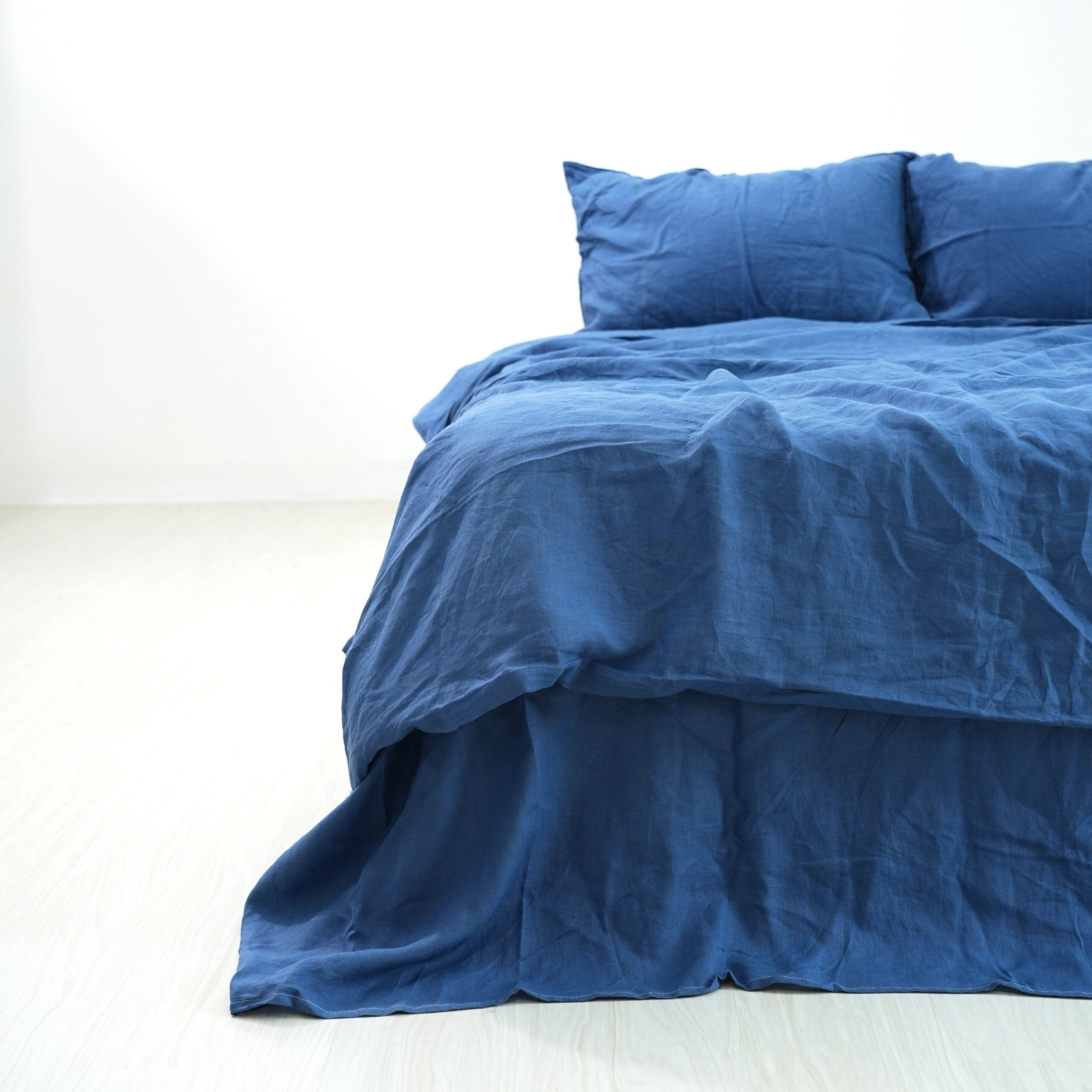 Navy French Linen Duvet Cover+2 Pillowcases Set - Plain Dyeing 12