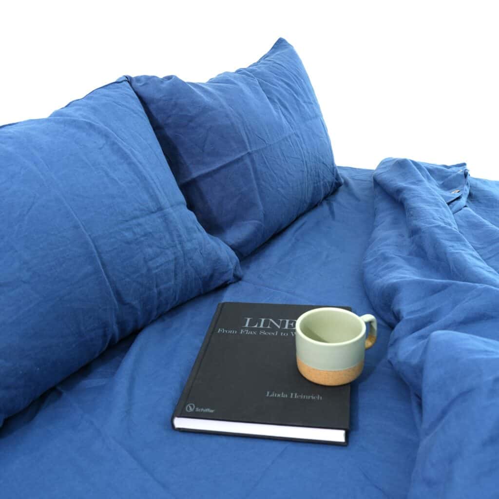 Navy French Linen Duvet Cover+2 Pillowcases Set - Plain Dyeing 12