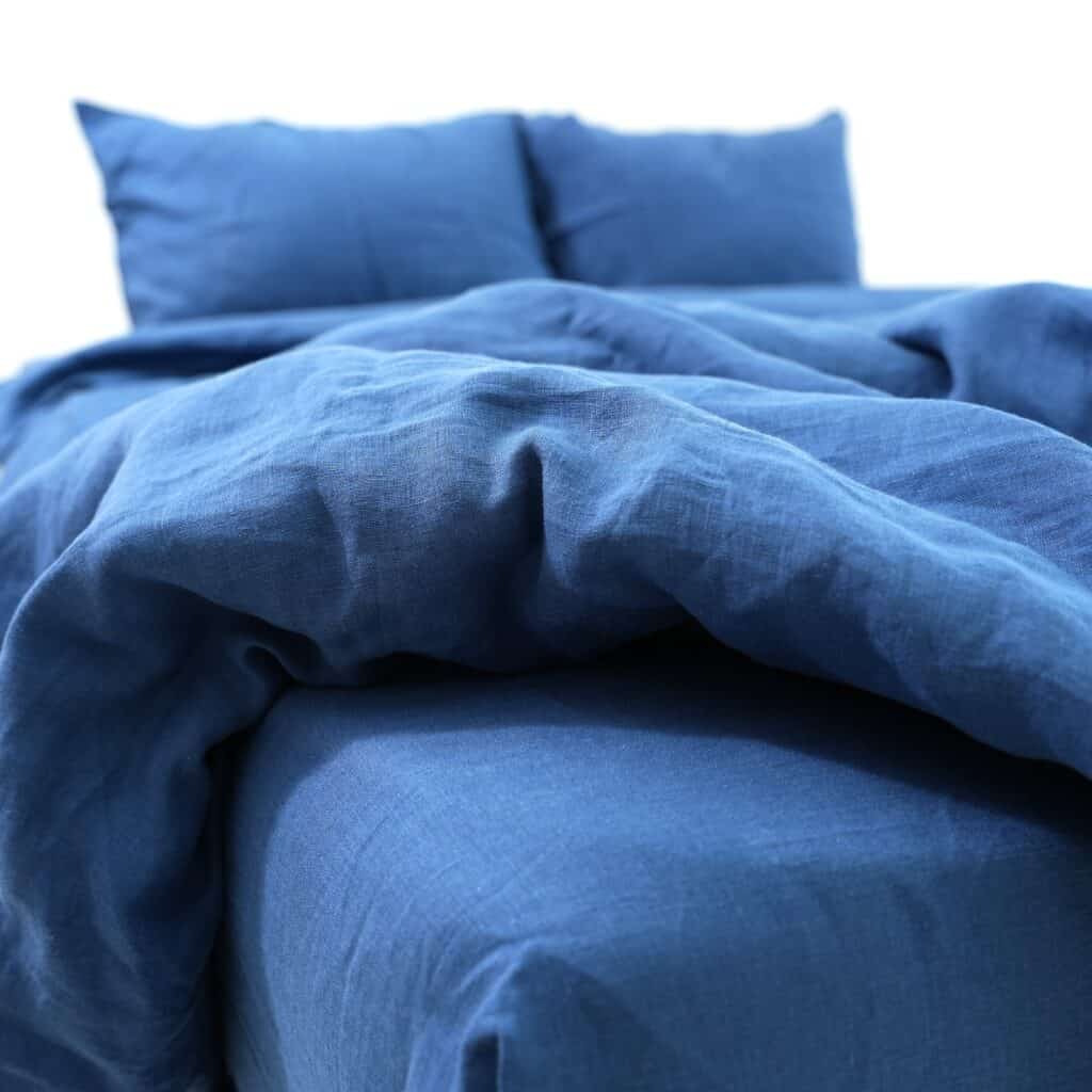 Navy French Linen Duvet Cover+2 Pillowcases Set - Plain Dyeing 12