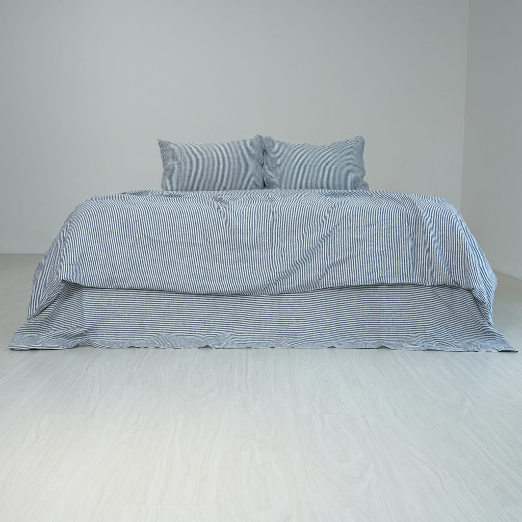 Navy Striped French Linen Bedding Sets (4 pieces) - Yarn Dyeing