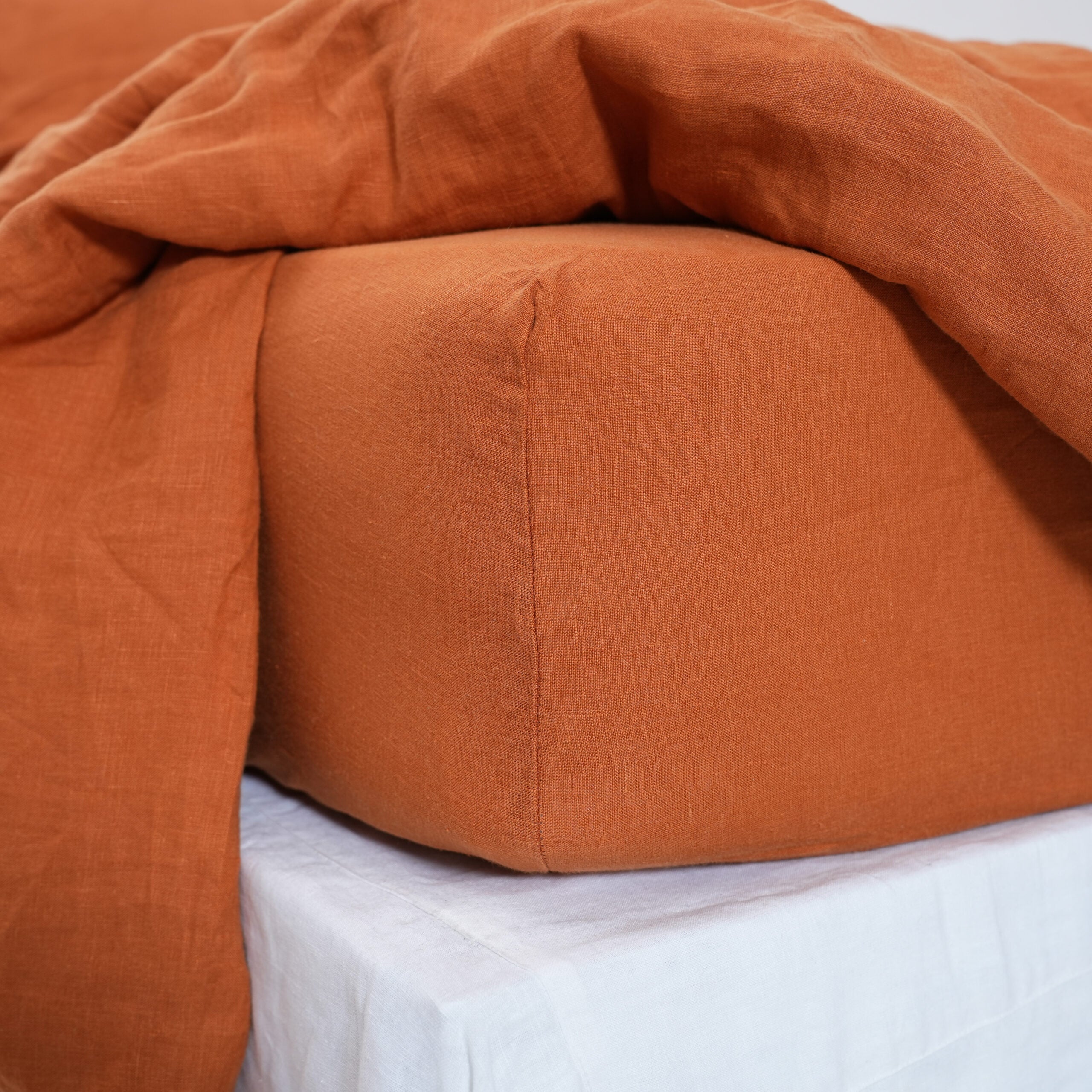 Orange French Linen Duvet Cover+2 Pillowcases Set- Plain Dyeing 37