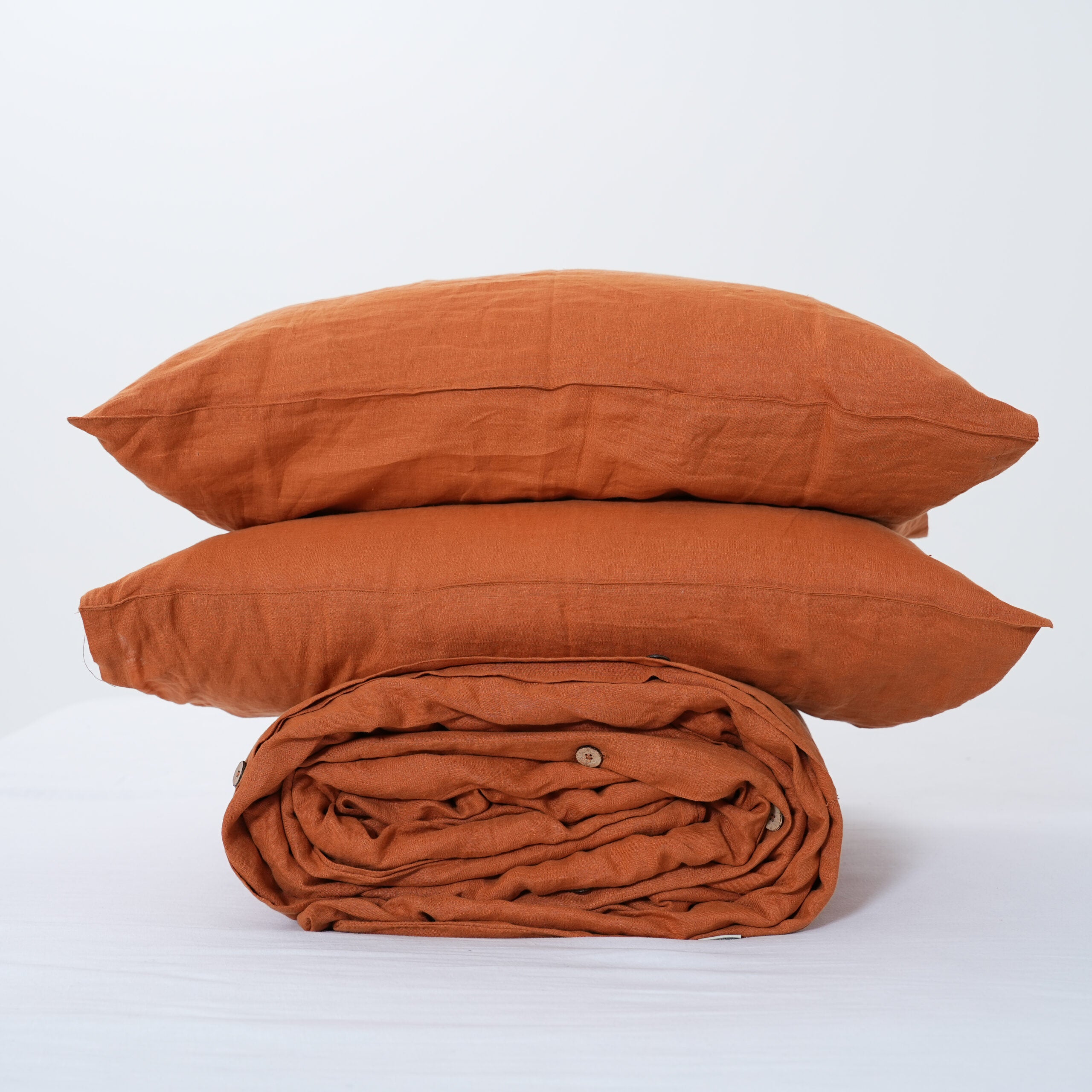 Orange French Linen Fitted Sheet Set - Deep Pocket with 2 Pillowcases