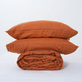 Orange French Linen Duvet Cover+2 Pillowcases Set- Plain Dyeing 37