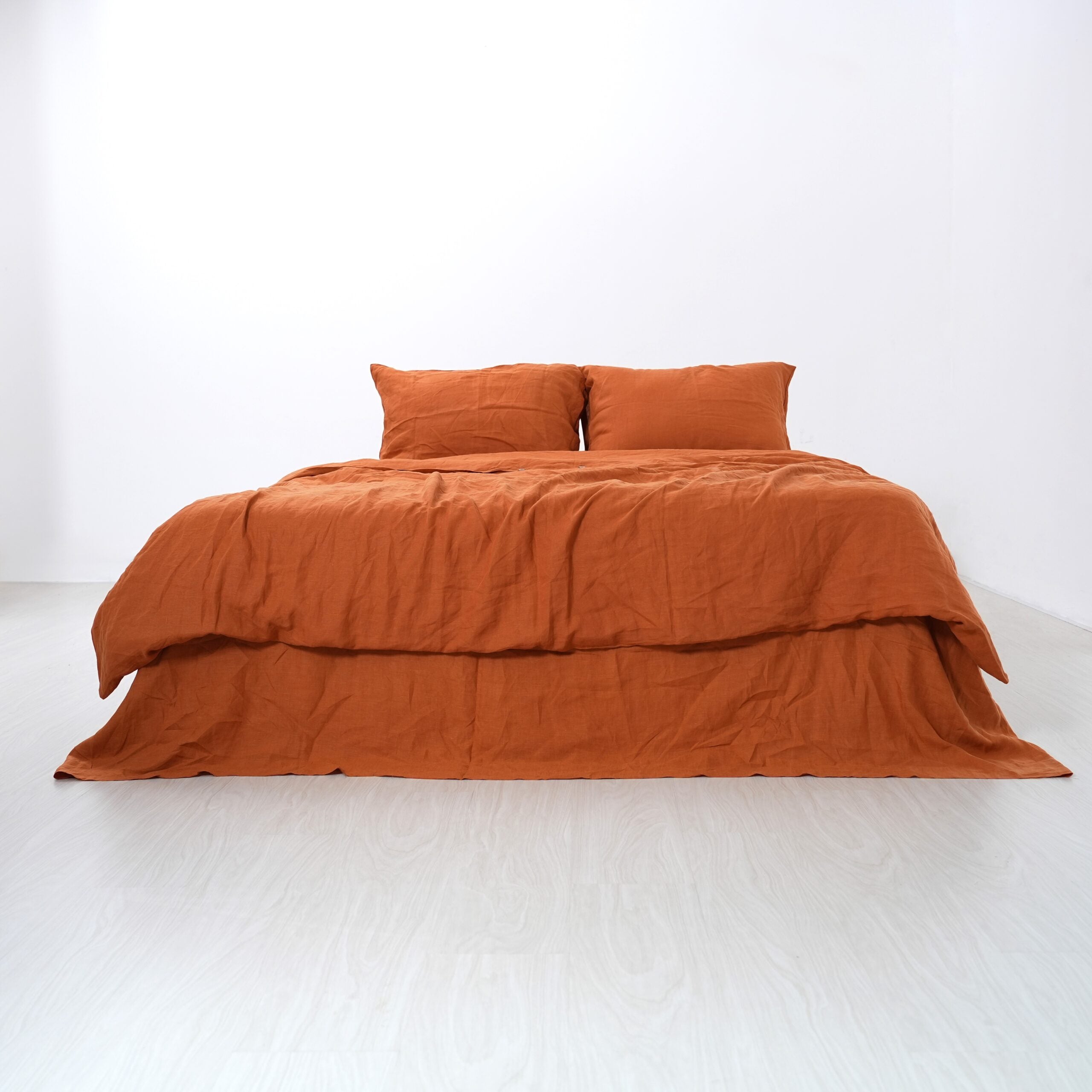 Orange French Linen Fitted Sheet Set - Deep Pocket with 2 Pillowcases