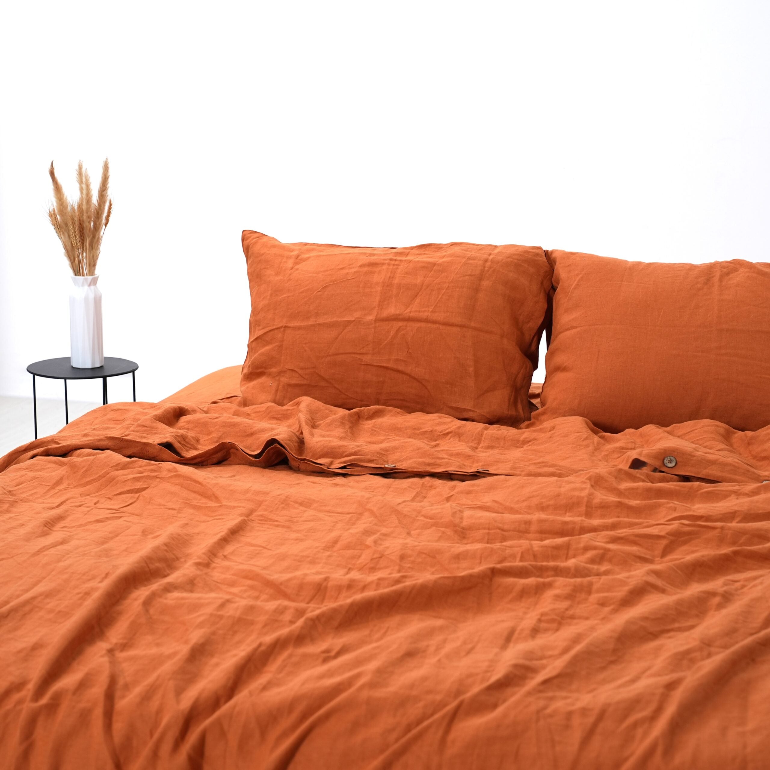 Orange French Linen Fitted Sheet Set - Deep Pocket with 2 Pillowcases