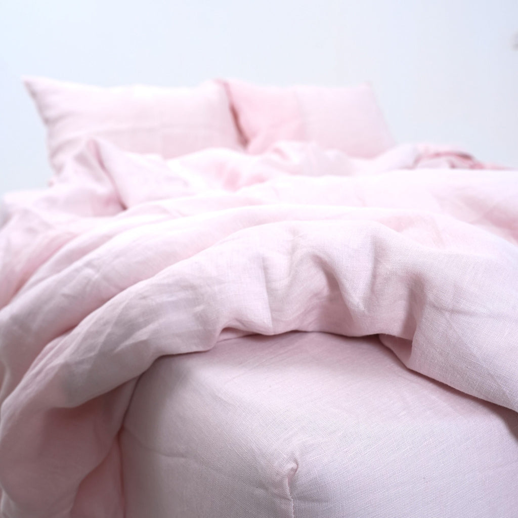 Peach French Linen Fitted Sheet Set - Deep Pocket with 2 Pillowcases