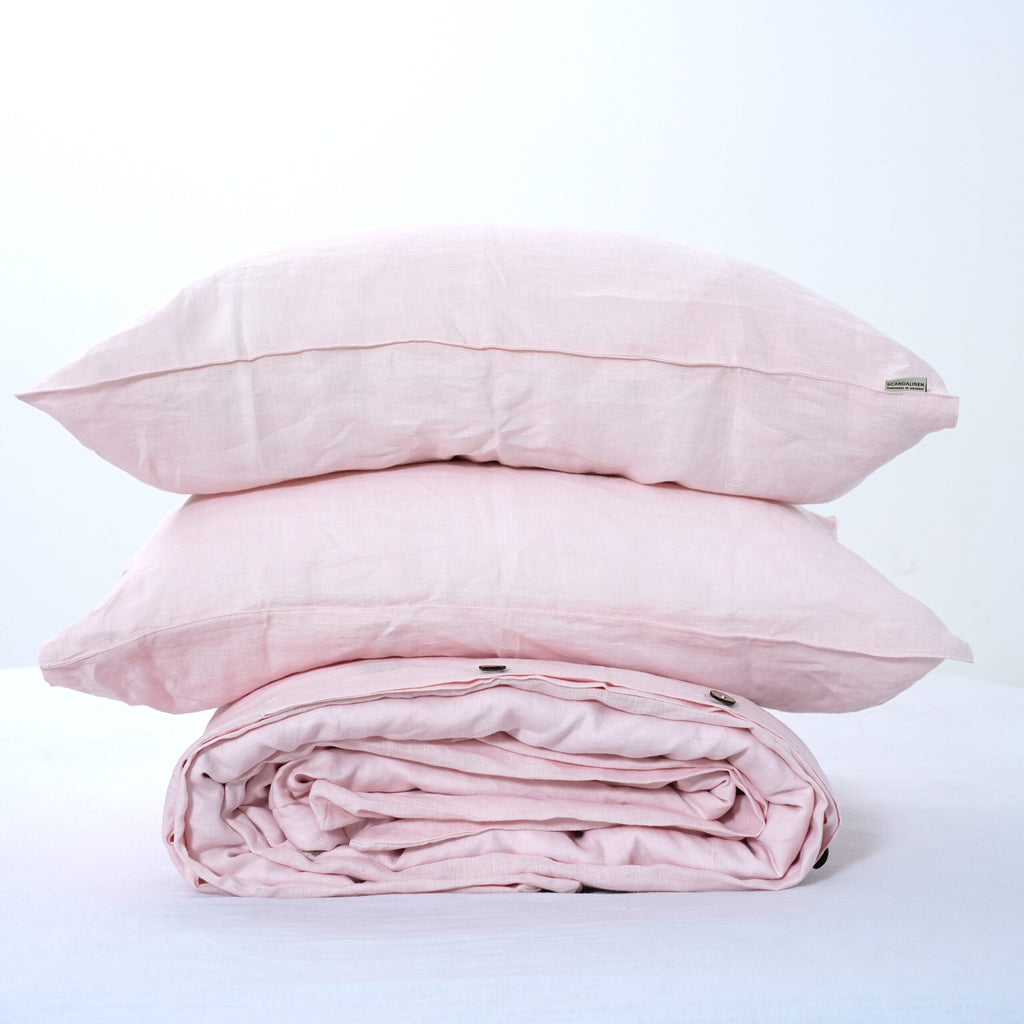 Peach French Linen Fitted Sheet Set - Deep Pocket with 2 Pillowcases