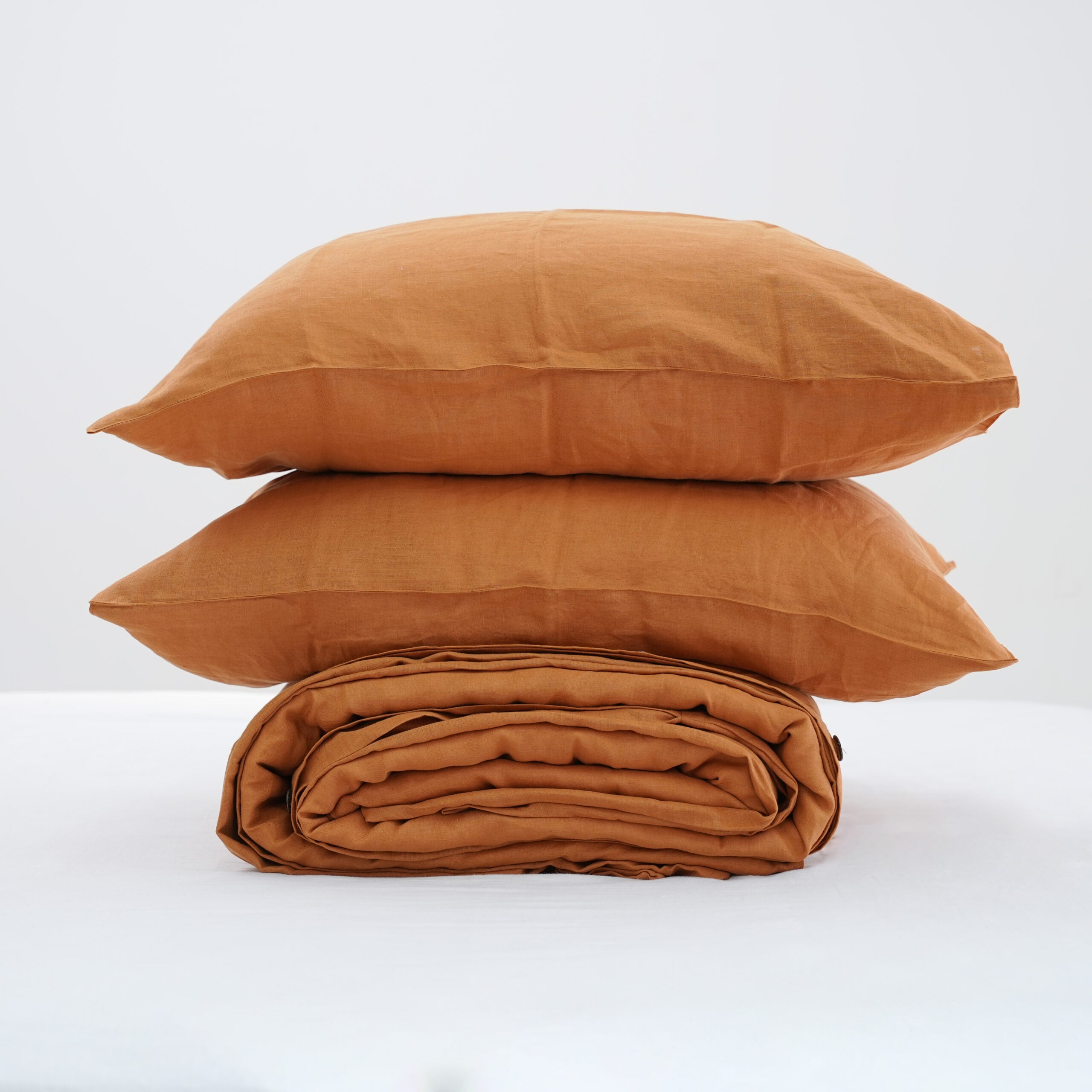 Goldenrod French Linen Duvet Cover+2 Pillowcases Set - Plain Dyeing 38