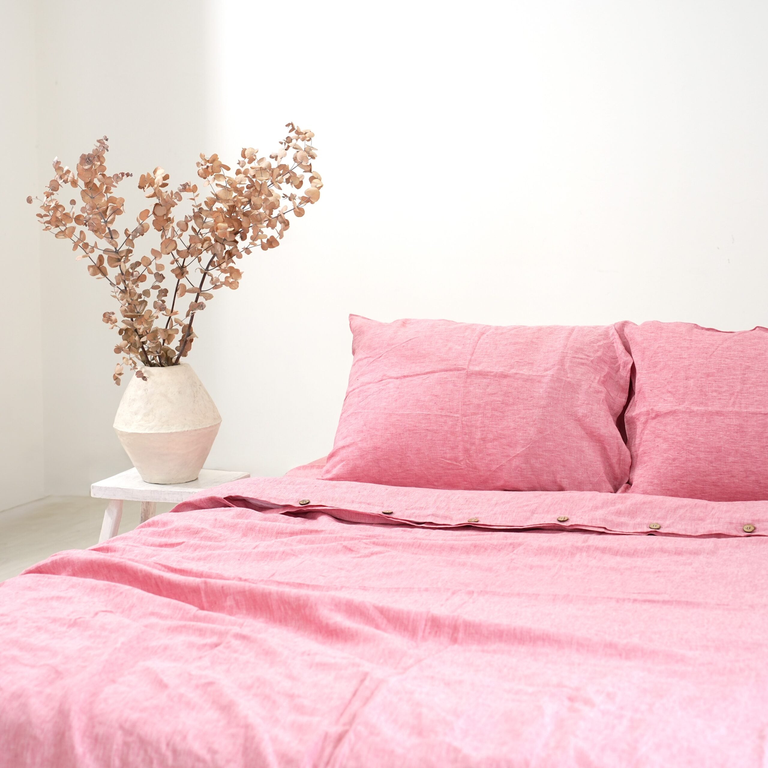 Red Pink French Linen Pillowcase | Yarn-Dyed | Handmade