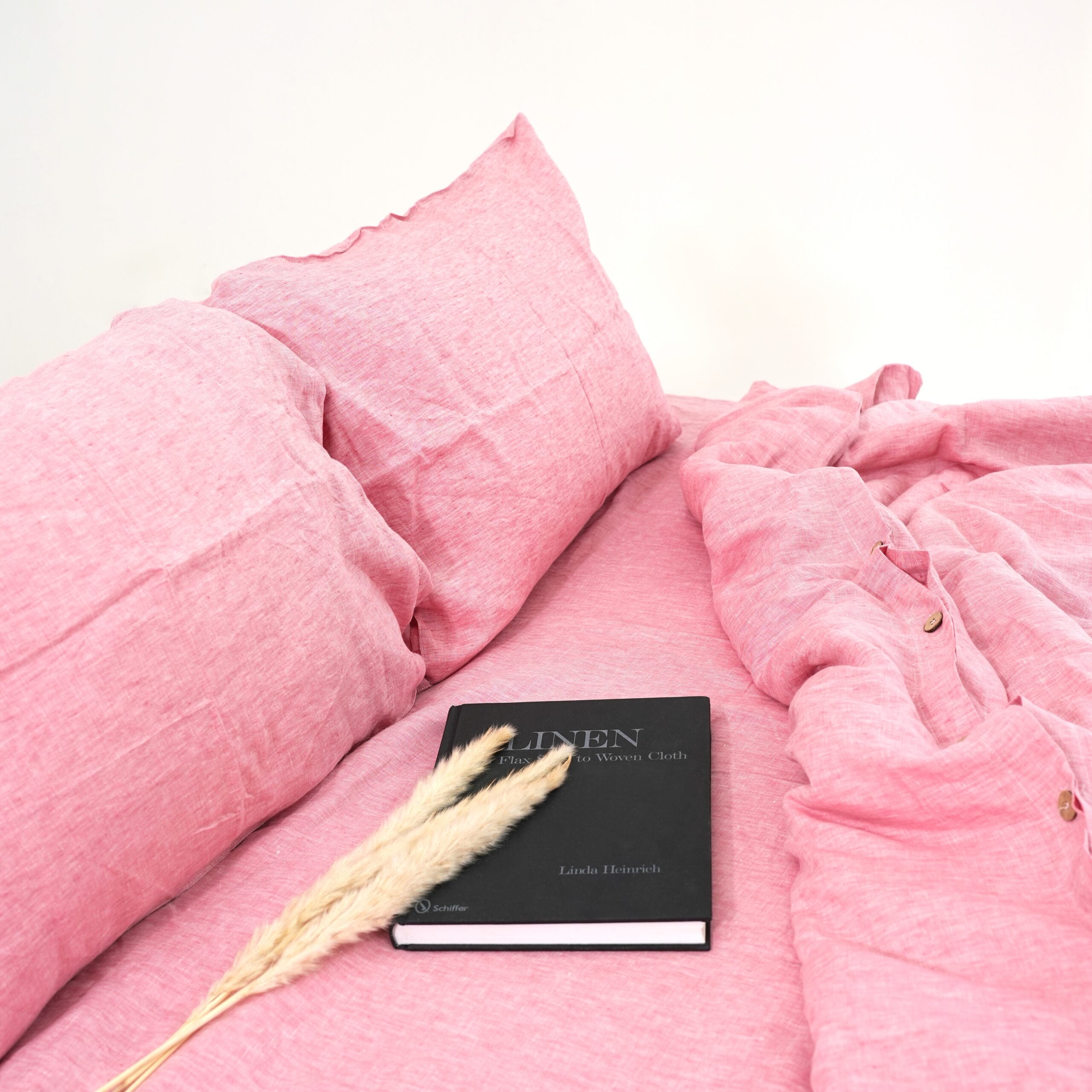 Red Pink French Linen Duvet Cover+2 Pillowcases Set | Yarn-Dyed | Handmade