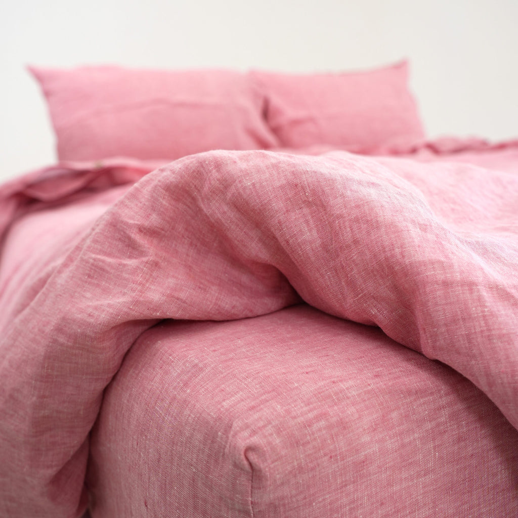 Red Pink French Linen Top Sheet | 100% Linen Flat Sheet