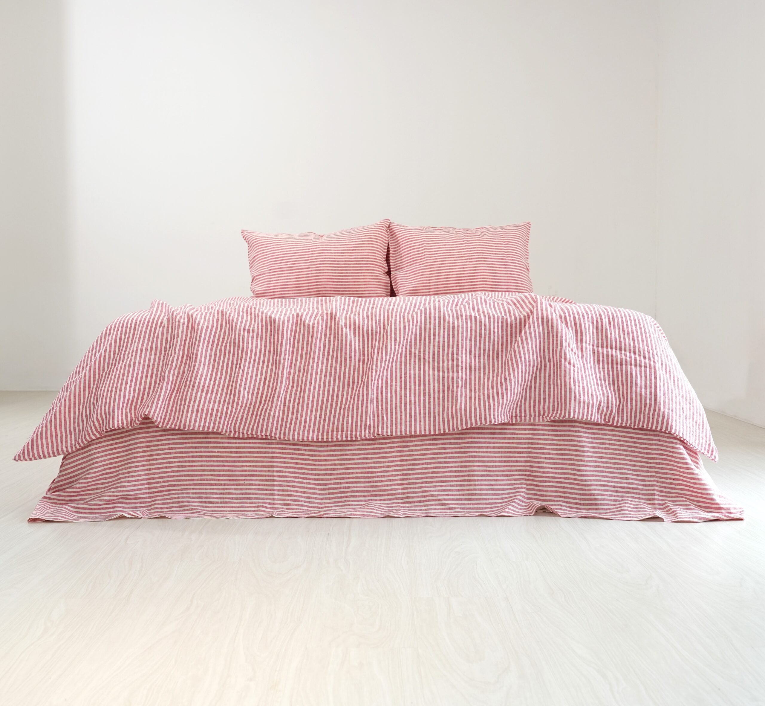 Red Striped French Linen Pillowcase | Yarn-Dyed | Handmade