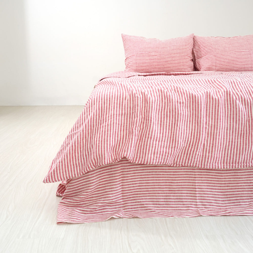 Red Striped French Linen Pillowcase | Yarn-Dyed | Handmade