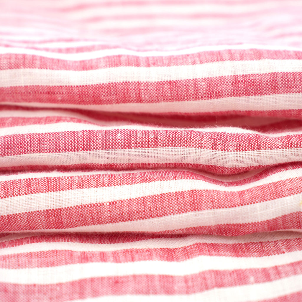 Red Striped French Linen Duvet Cover+2 Pillowcases Set | Yarn-Dyed | Handmade