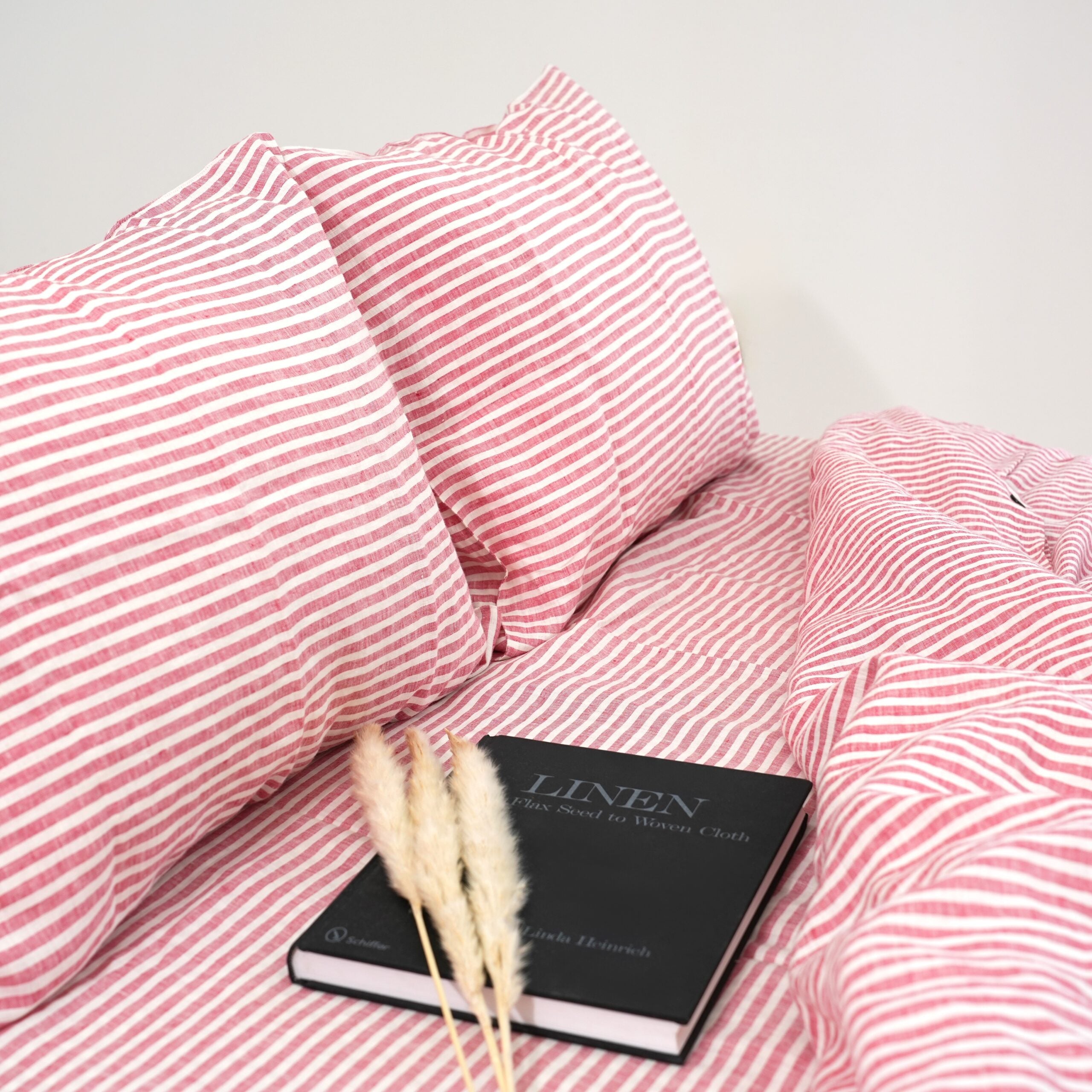 Red Striped French Linen Pillowcase | Yarn-Dyed | Handmade