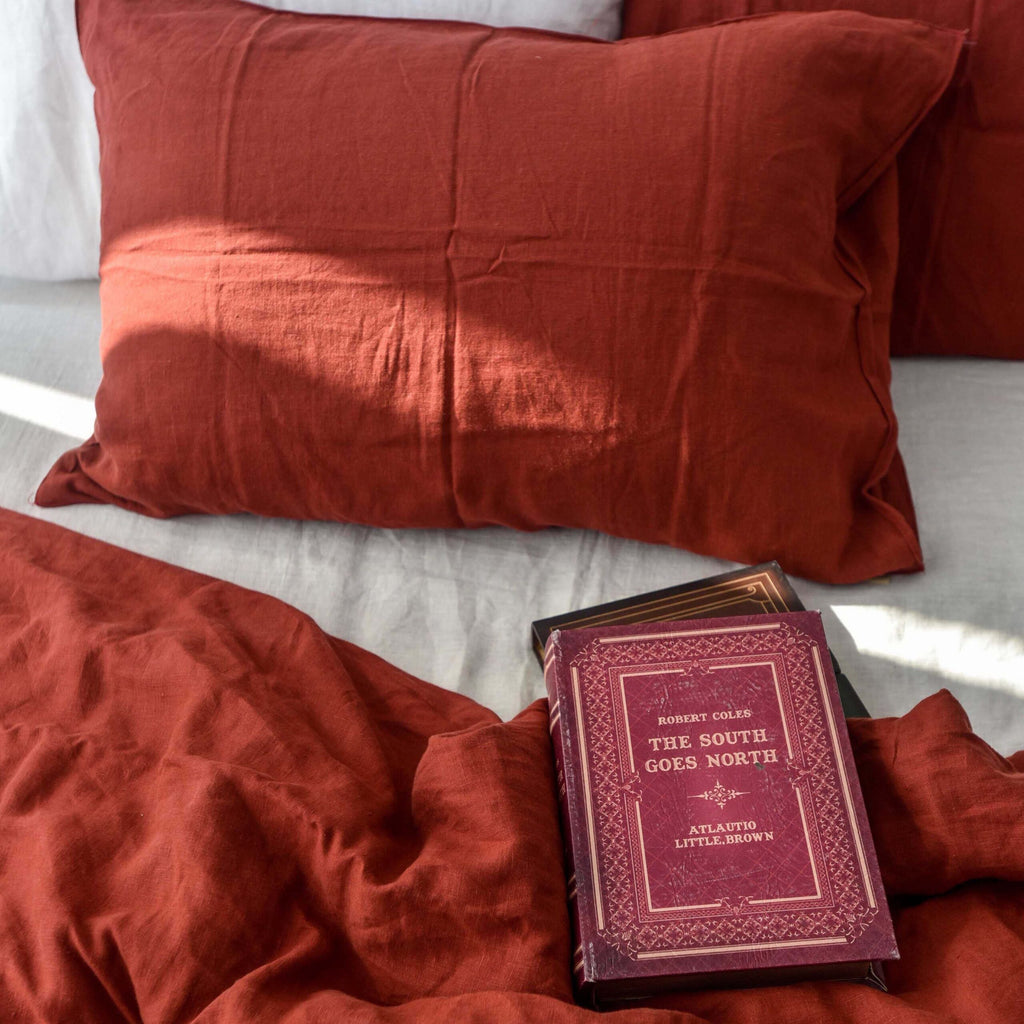 Red French Linen Flat Sheet | 100% Linen Flat Sheet