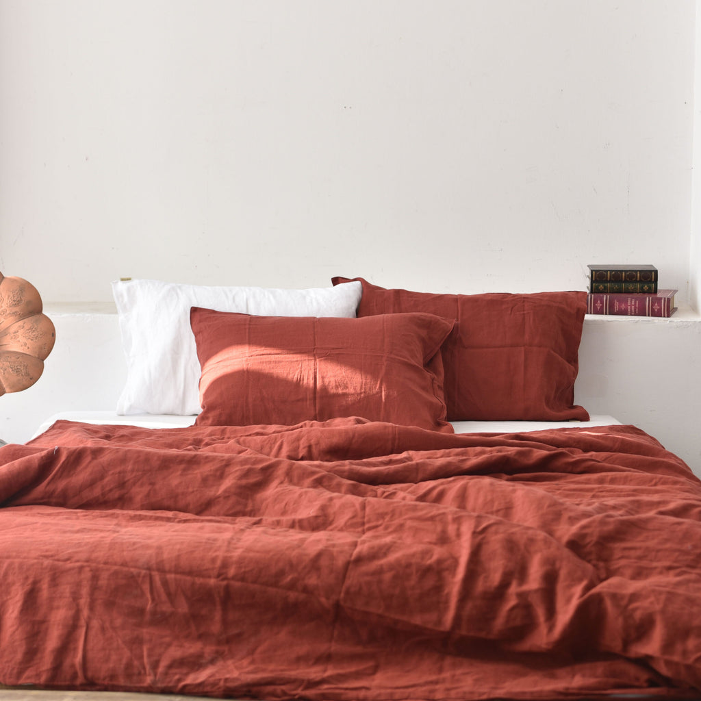 Red French Linen Flat Sheet | 100% Linen Flat Sheet