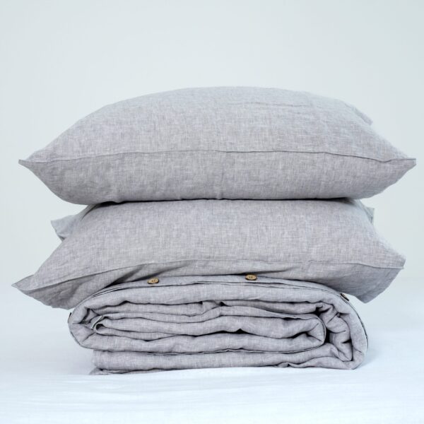 Light Gray French Linen Duvet Cover+2 Pillowcases Set | Yarn-Dyed | Handmade