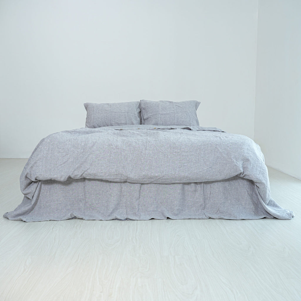 Light Gray French Linen Duvet Cover+2 Pillowcases Set | Yarn-Dyed | Handmade