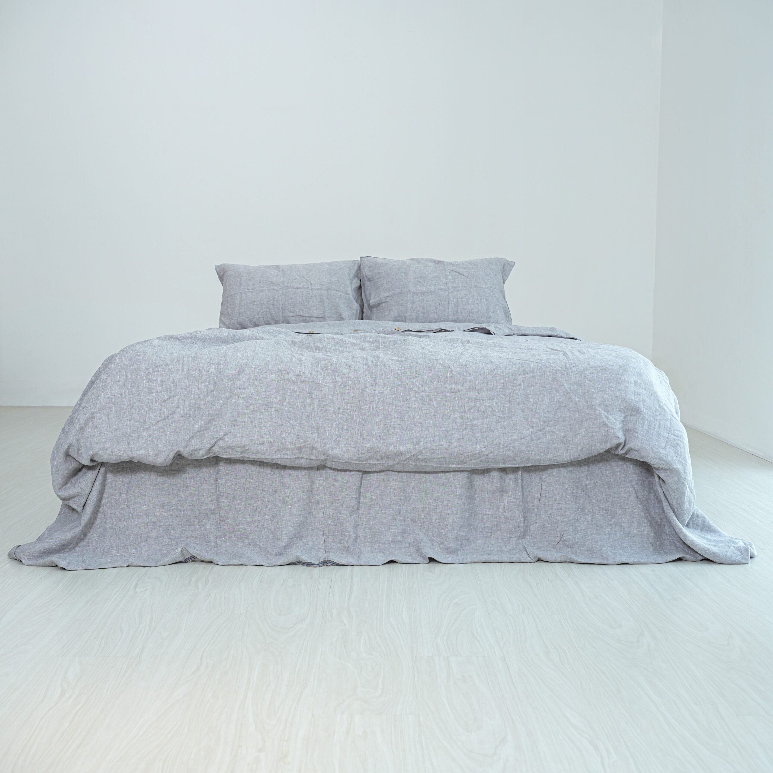 Light Gray French Linen Duvet Cover+2 Pillowcases Set | Yarn-Dyed | Handmade