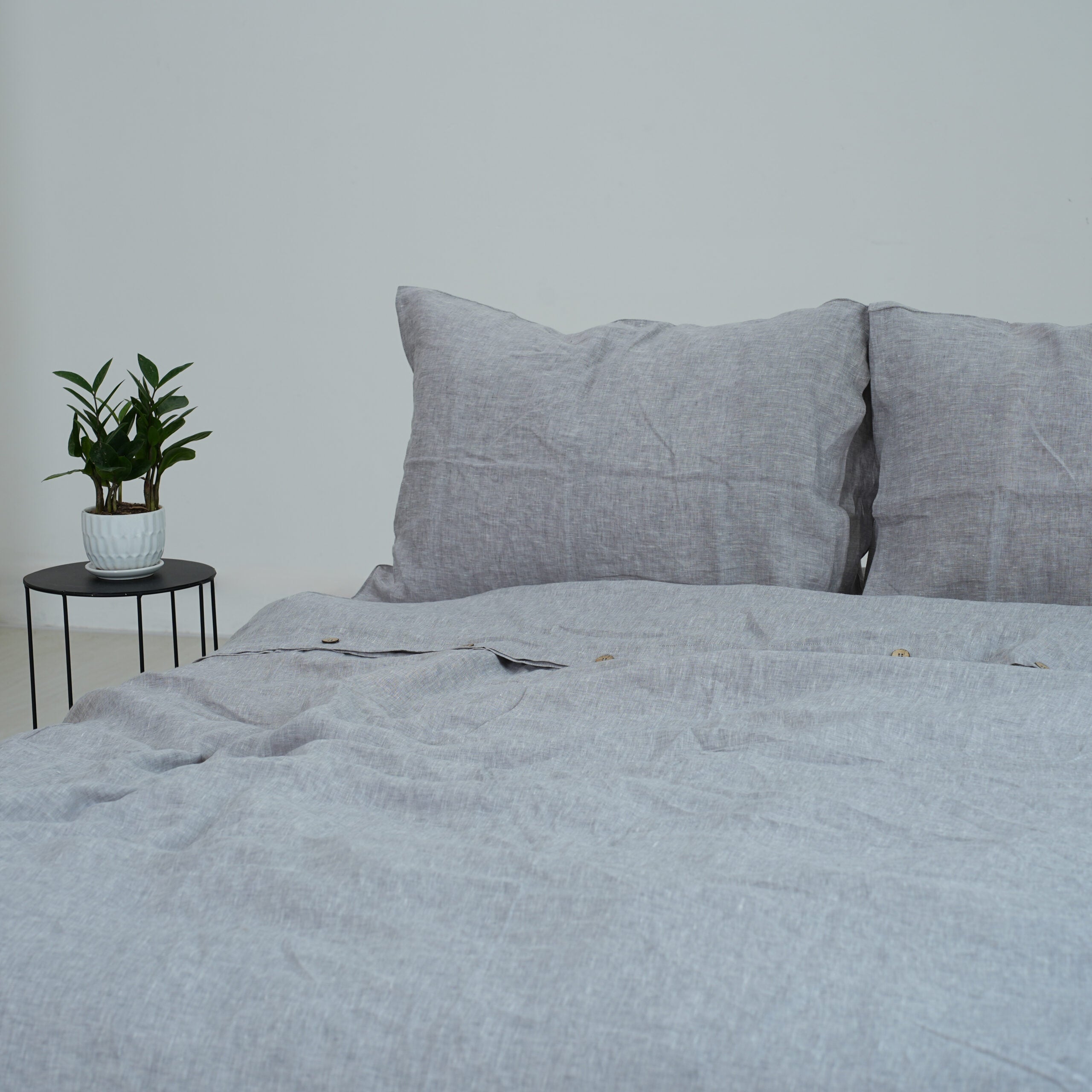 Light Gray French Linen Duvet Cover+2 Pillowcases Set | Yarn-Dyed | Handmade