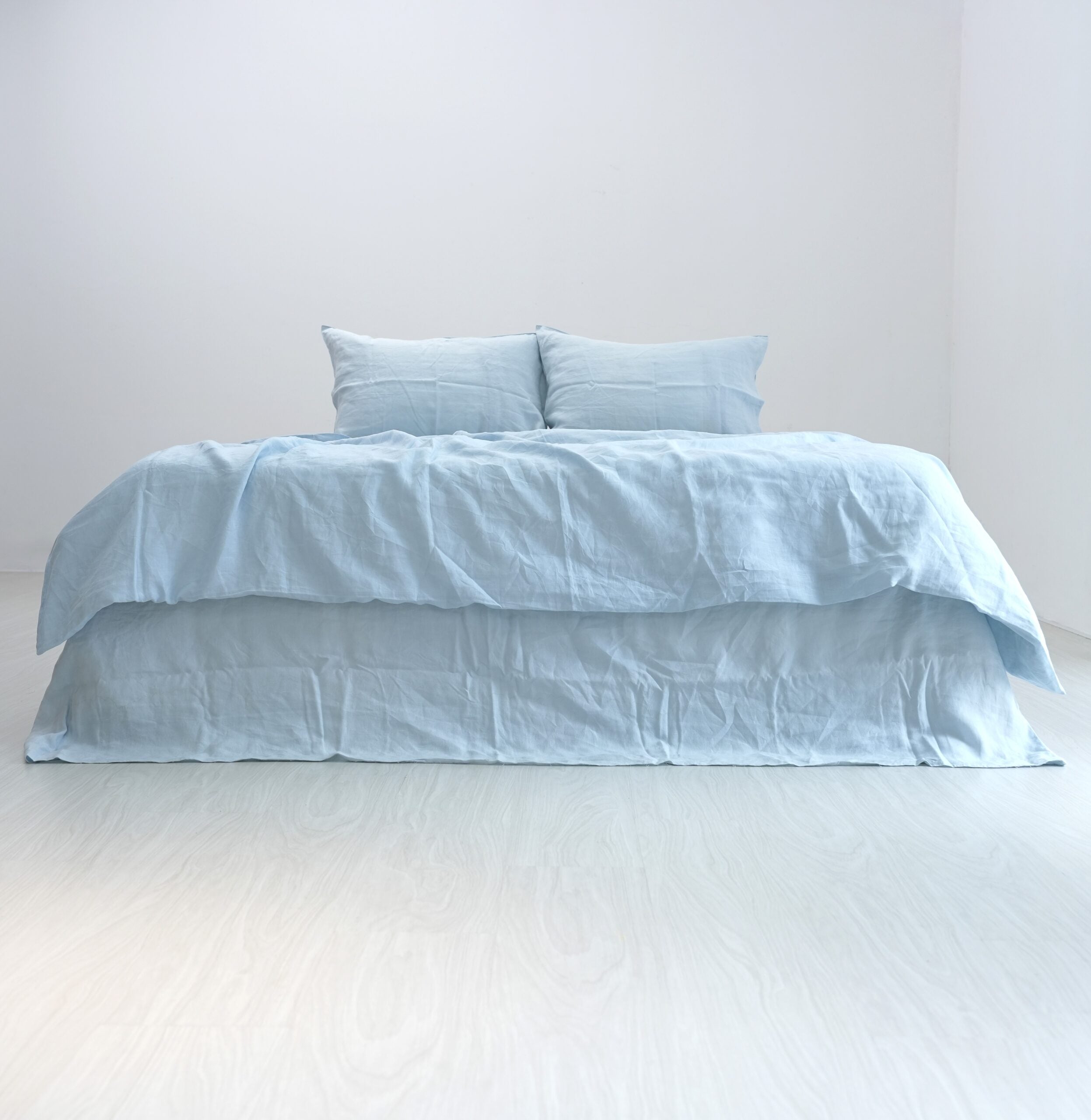 Sky Blue French Linen Fitted Sheet Set - Deep Pocket with 2 Pillowcases