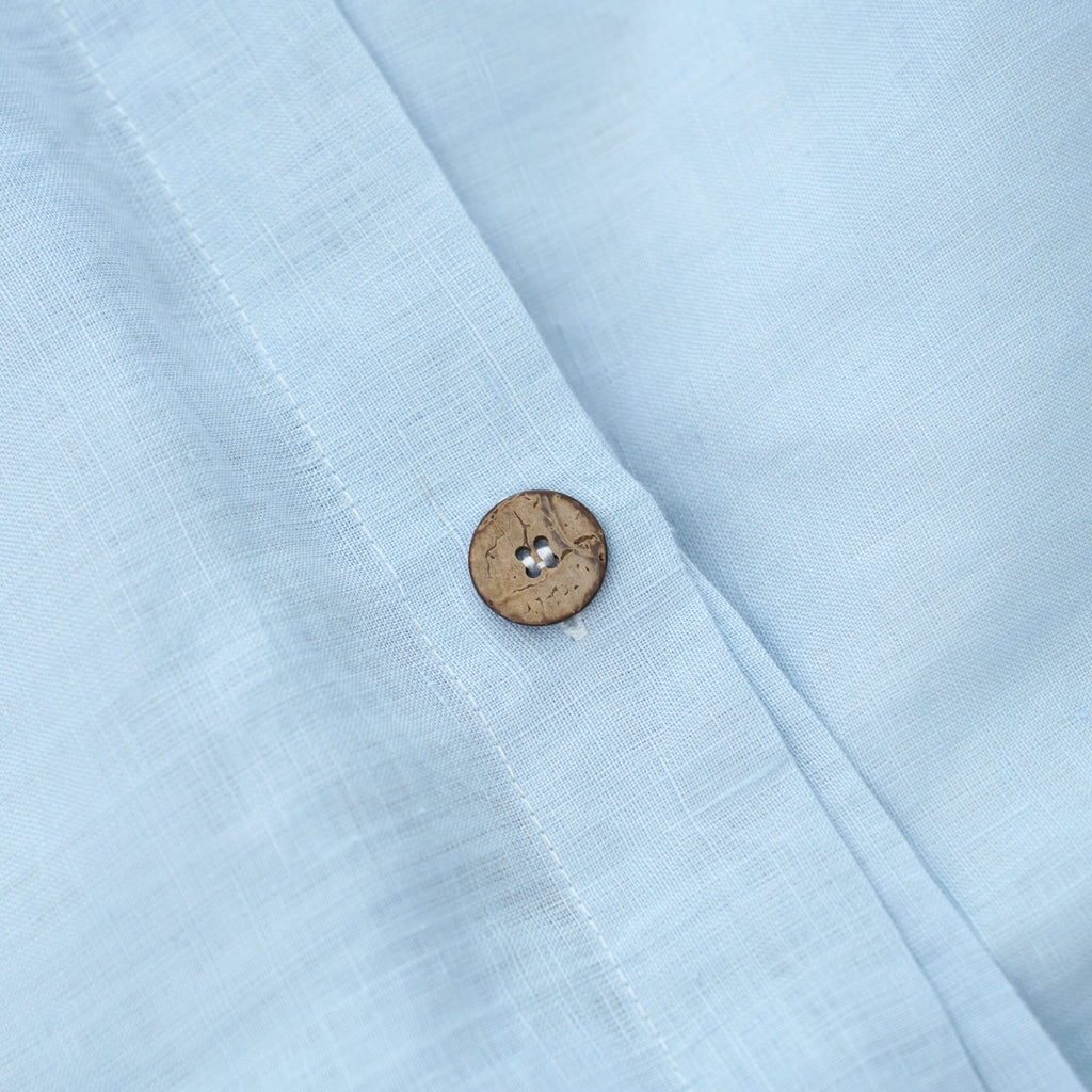 Sky Blue French Linen Fitted Sheet Set - Deep Pocket with 2 Pillowcases