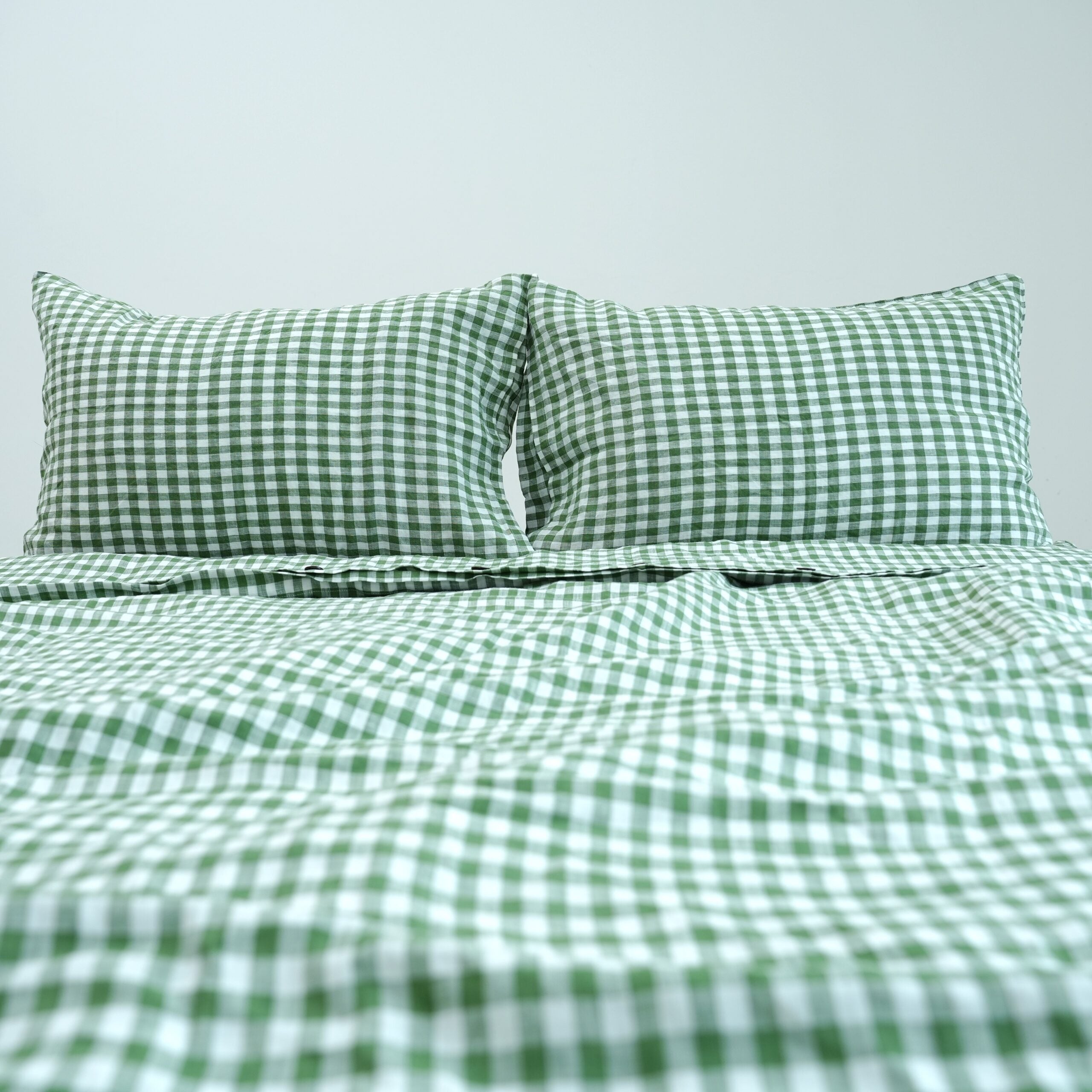 Small Grid Green French Linen Flat Sheet | 100% Linen Flat Sheet
