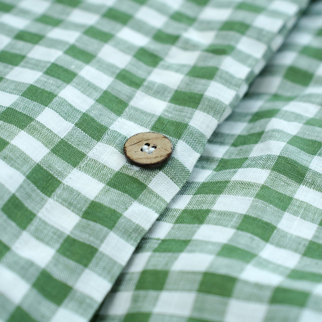 Small Grid Green French Linen Flat Sheet | 100% Linen Flat Sheet