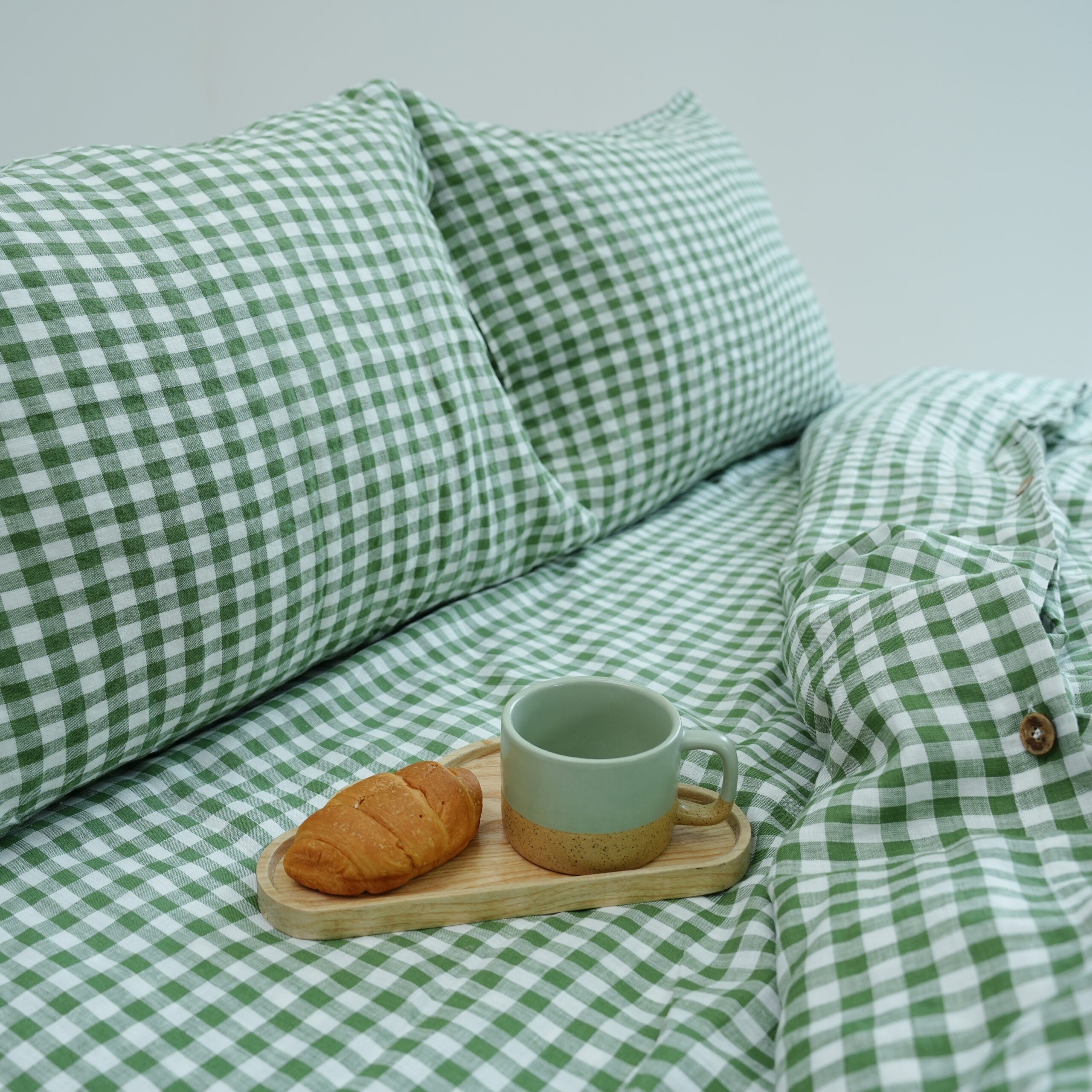 Small Grid Green French Linen Flat Sheet | 100% Linen Flat Sheet