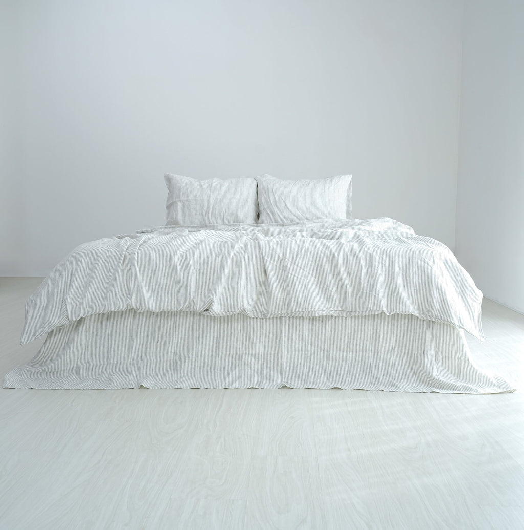 Striped Black French Linen Fitted Sheet Set - Yarn-Dyed with 2 Pillowcases
