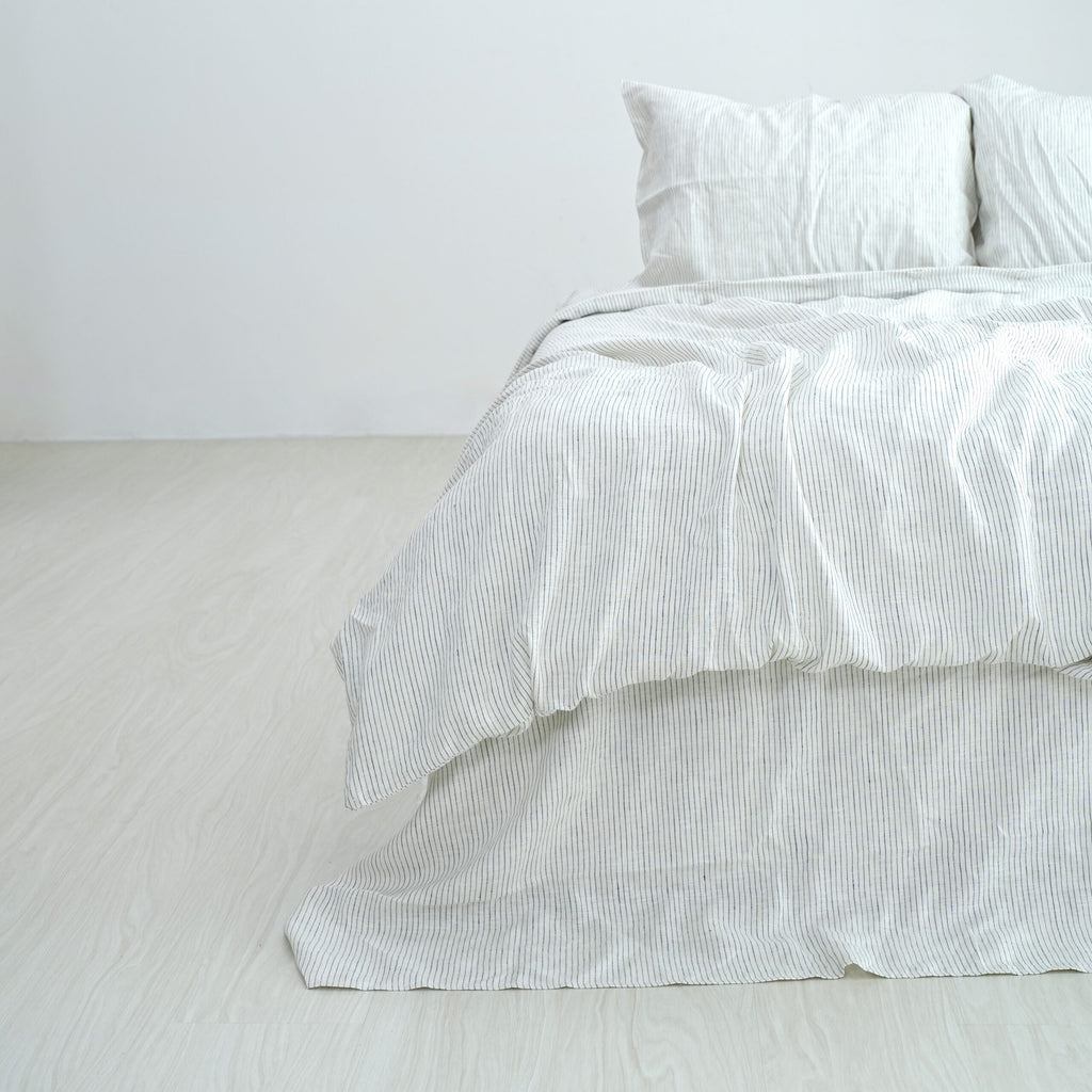 Black Striped French Linen Pillowcase | Yarn-Dyed | Handmade