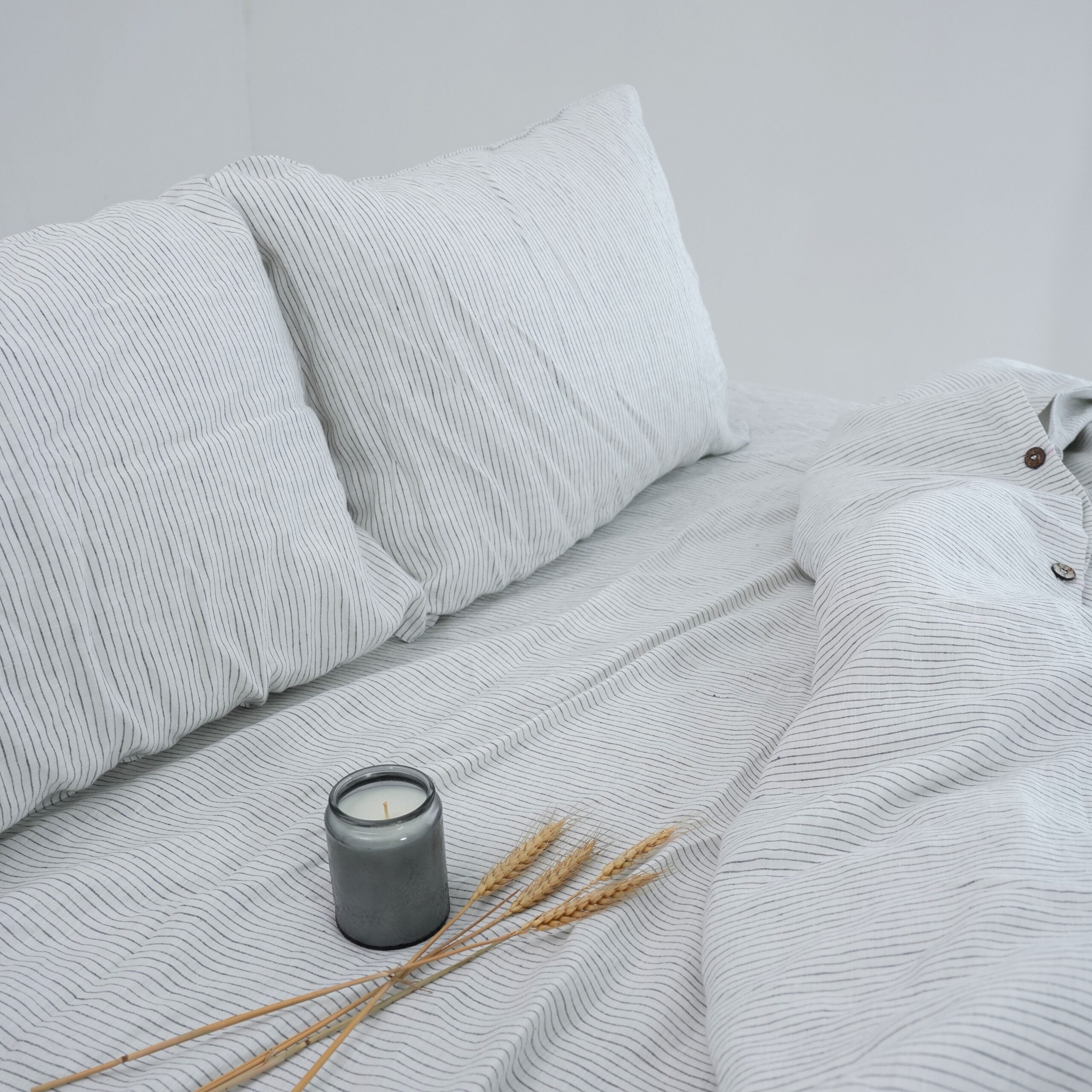 Black Striped French Linen Pillowcase | Yarn-Dyed | Handmade