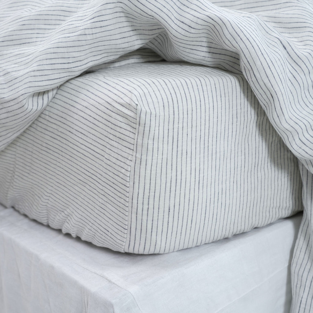 Black Striped French Linen Pillowcase | Yarn-Dyed | Handmade