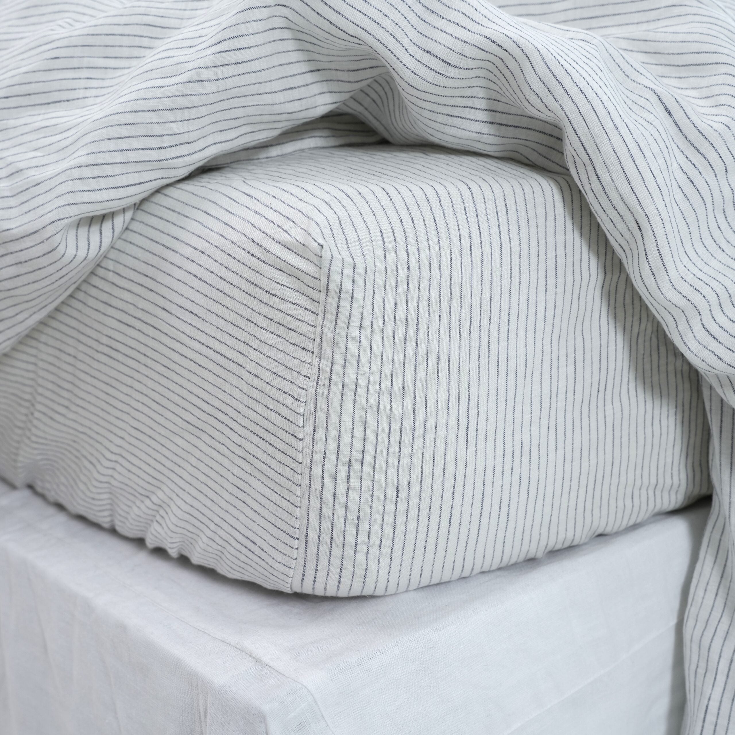 Black Striped French Linen Duvet Cover+2 Pillowcases Set - Yarn Dyeing 59
