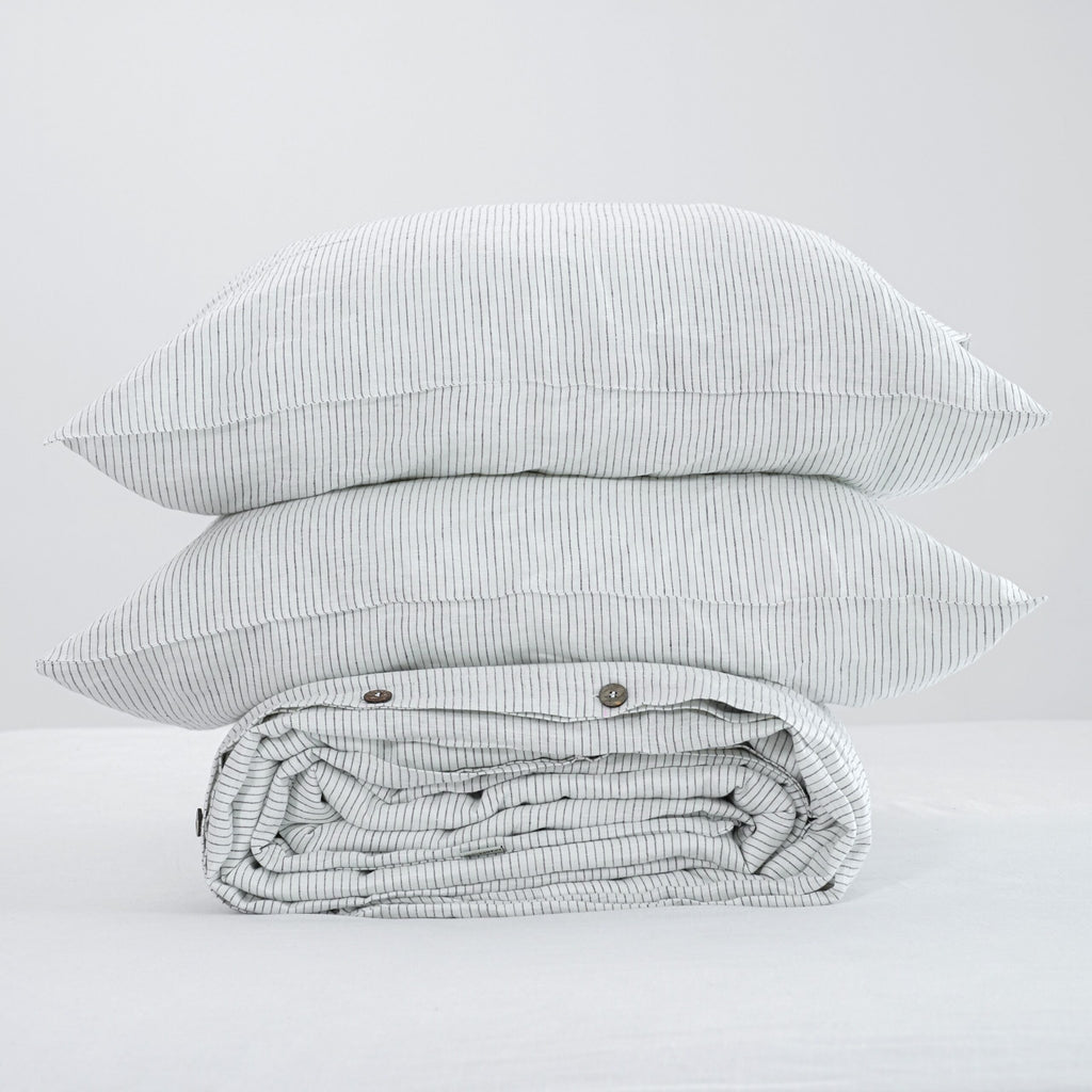 Black Striped French Linen Duvet Cover+2 Pillowcases Set - Yarn Dyeing 59