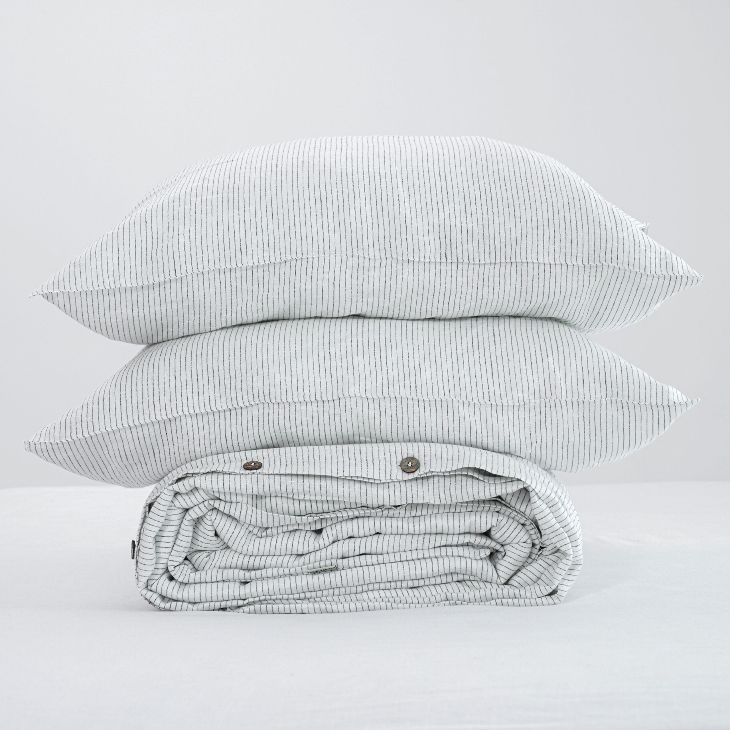Black Striped French Linen Duvet Cover+2 Pillowcases Set - Yarn Dyeing 59